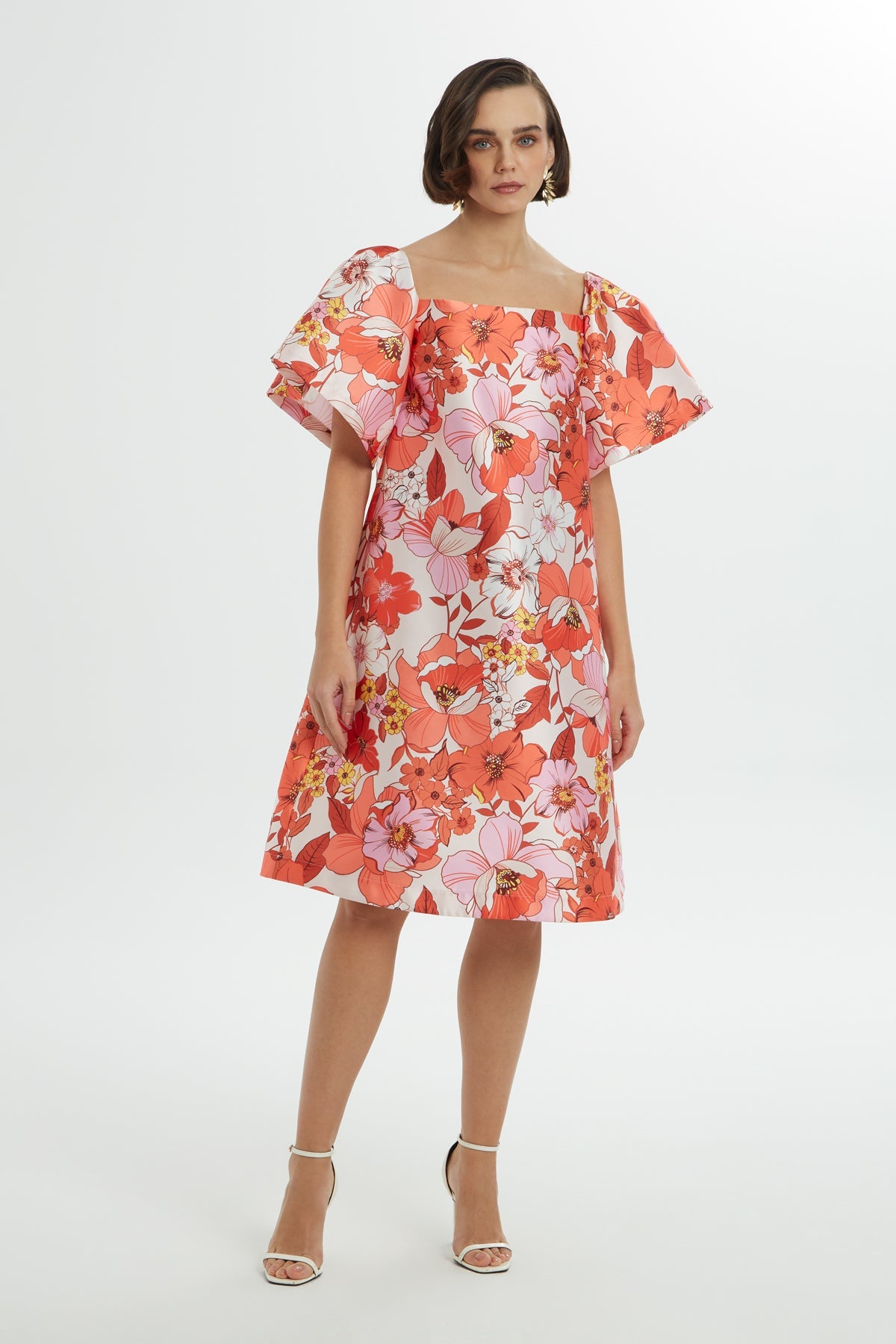 Printed Short-Sleeve Short Dress