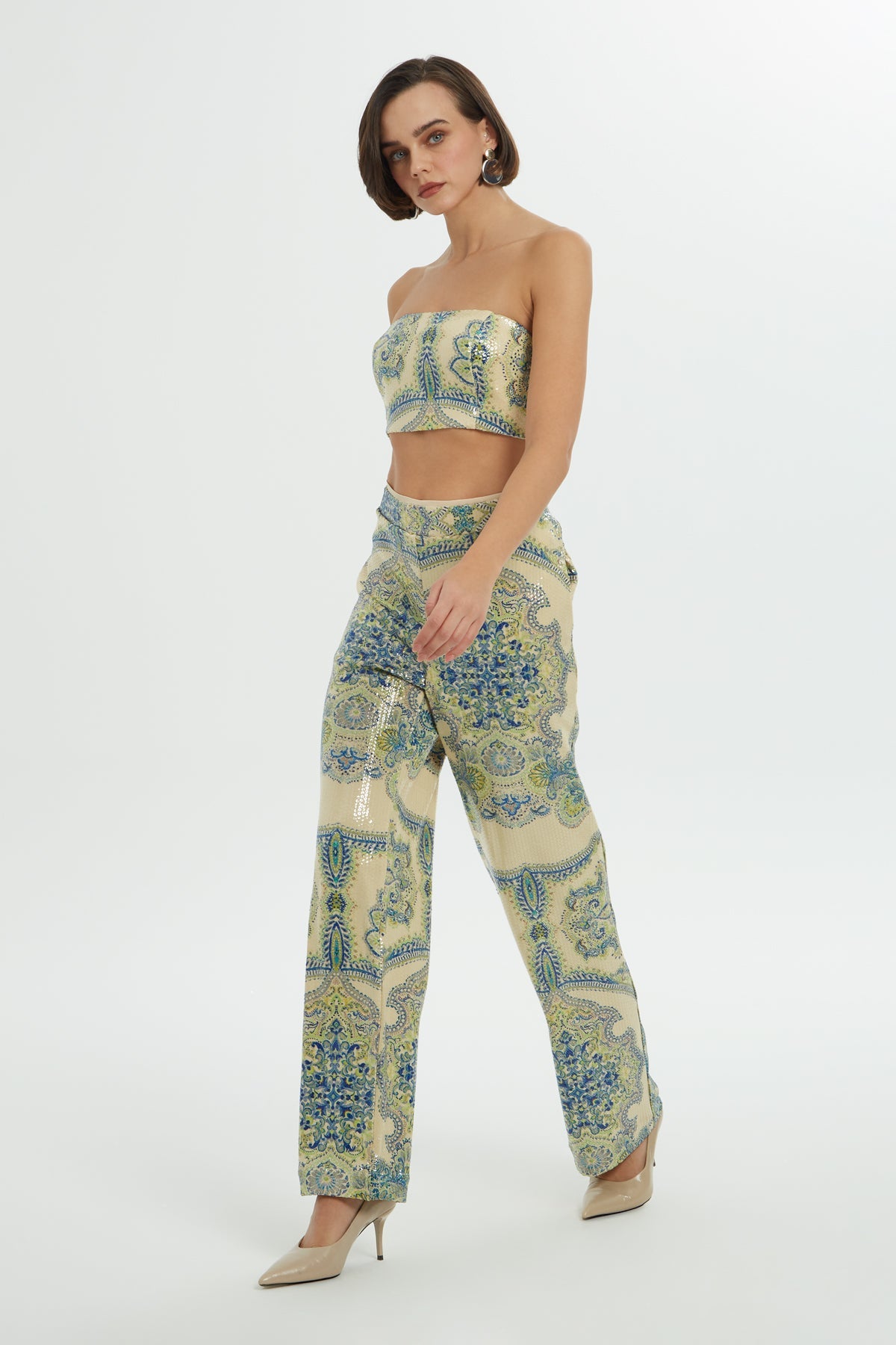 Printed Sequin Pants