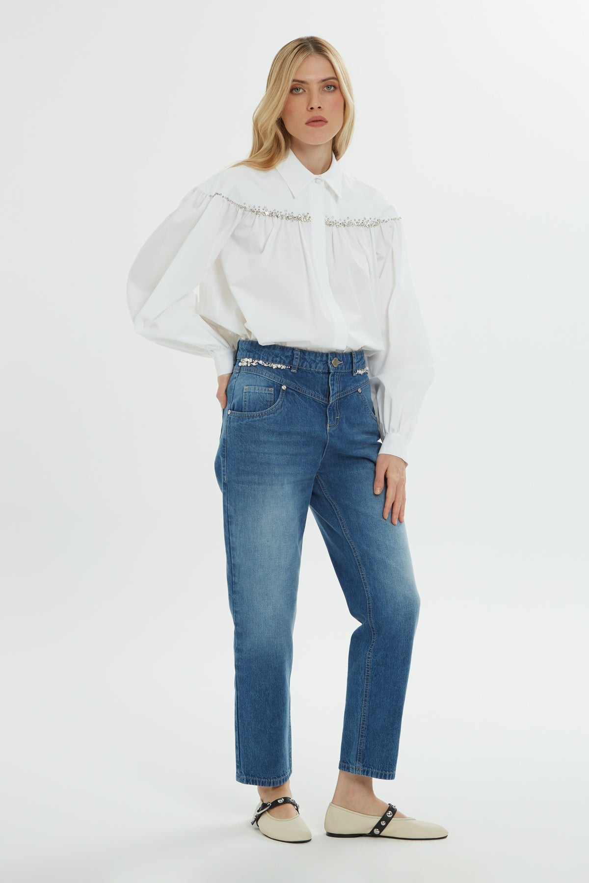 Blue Jacron Regular Detailed Jeans
