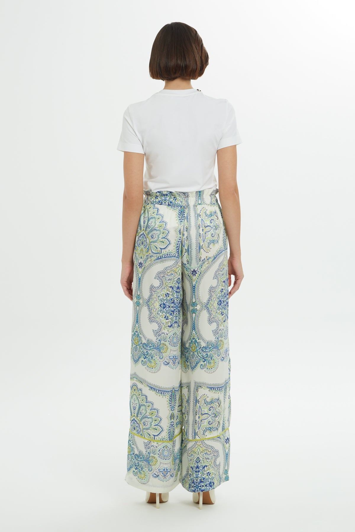 Printed Wide-Leg Blue Trousers