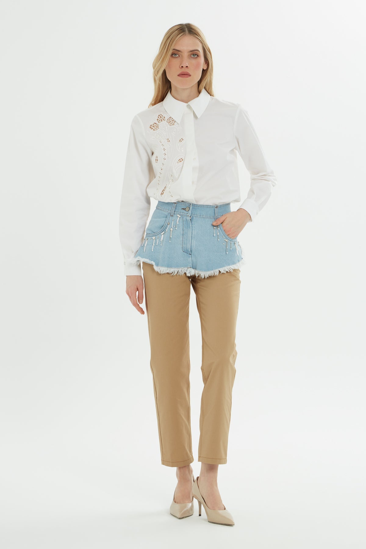 Blue Pants with Two-Tone Detail