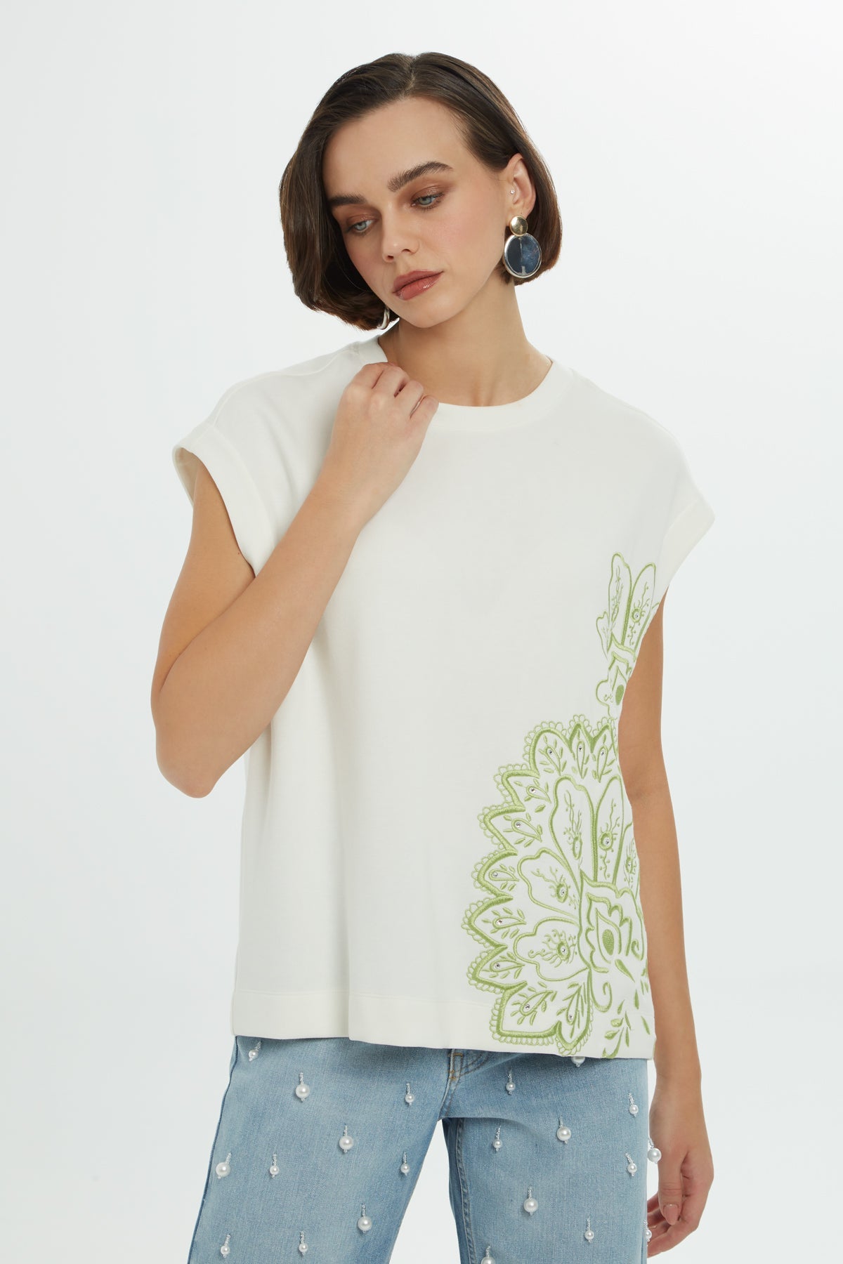 Ecru Stone-Print T-Shirt