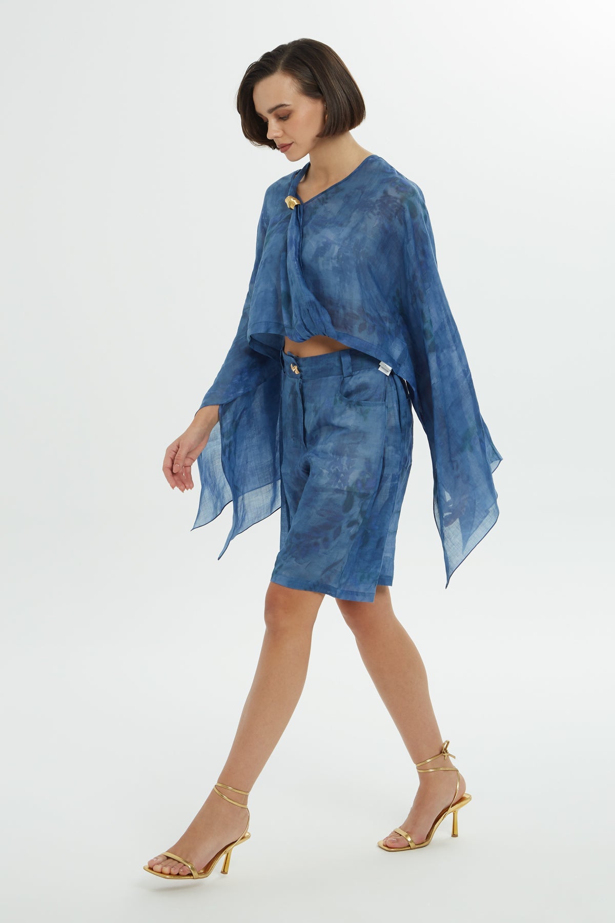 Blue Wide Sleeve Blouse