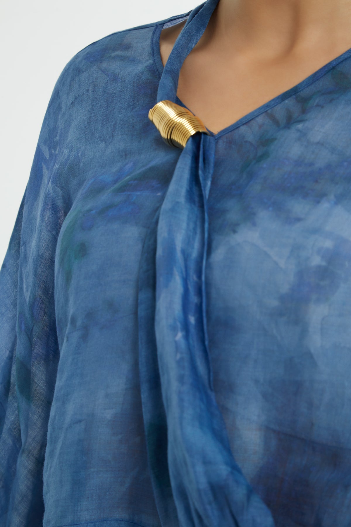 Blue Wide Sleeve Blouse