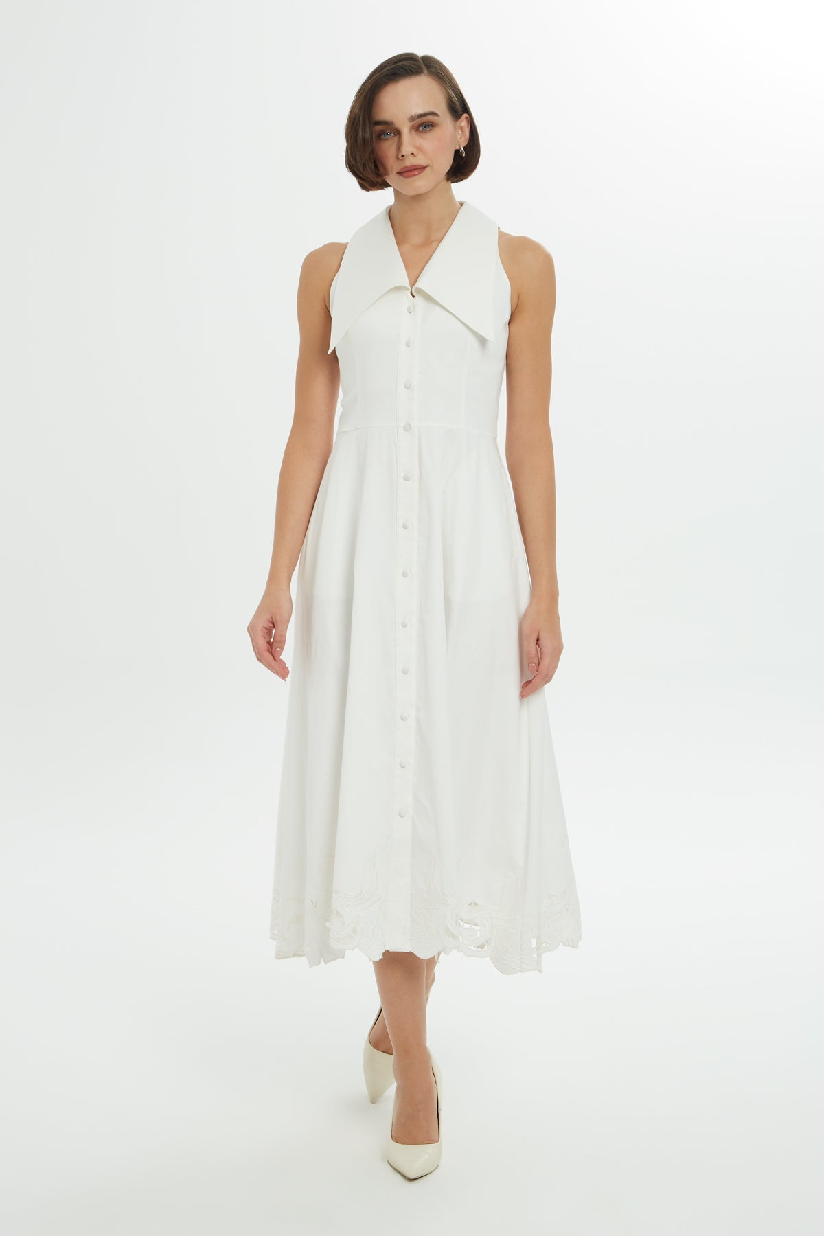 Ecru Midi Dress with Waistband