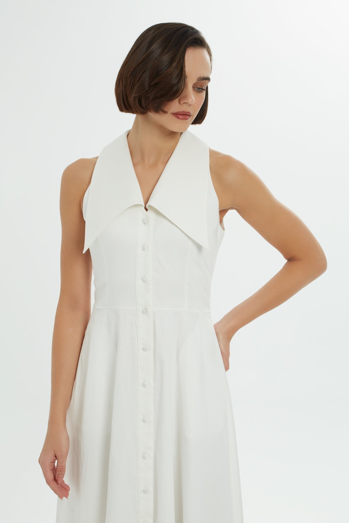 Ecru Midi Dress with Waistband