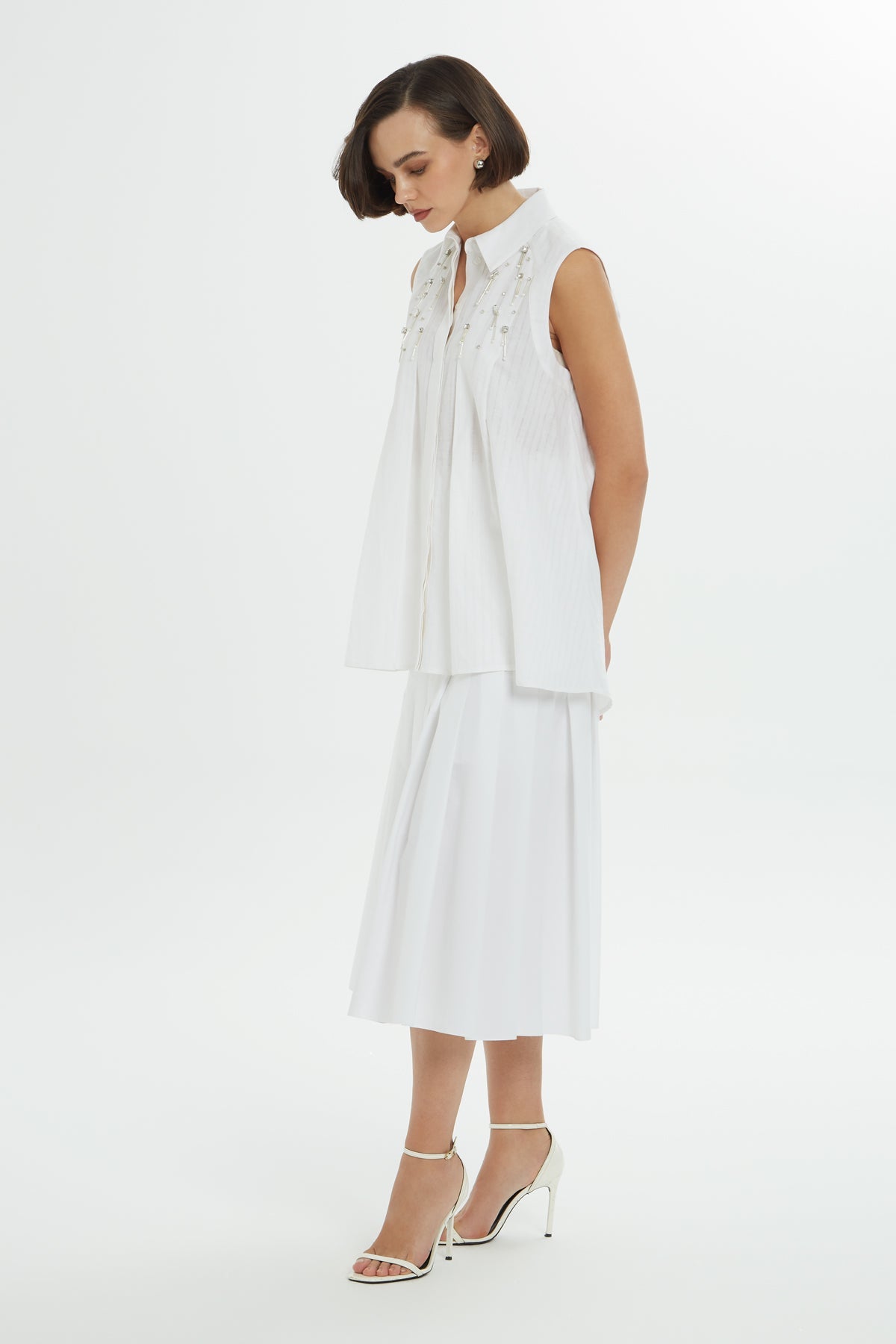 White Stone-Embellished Shirt