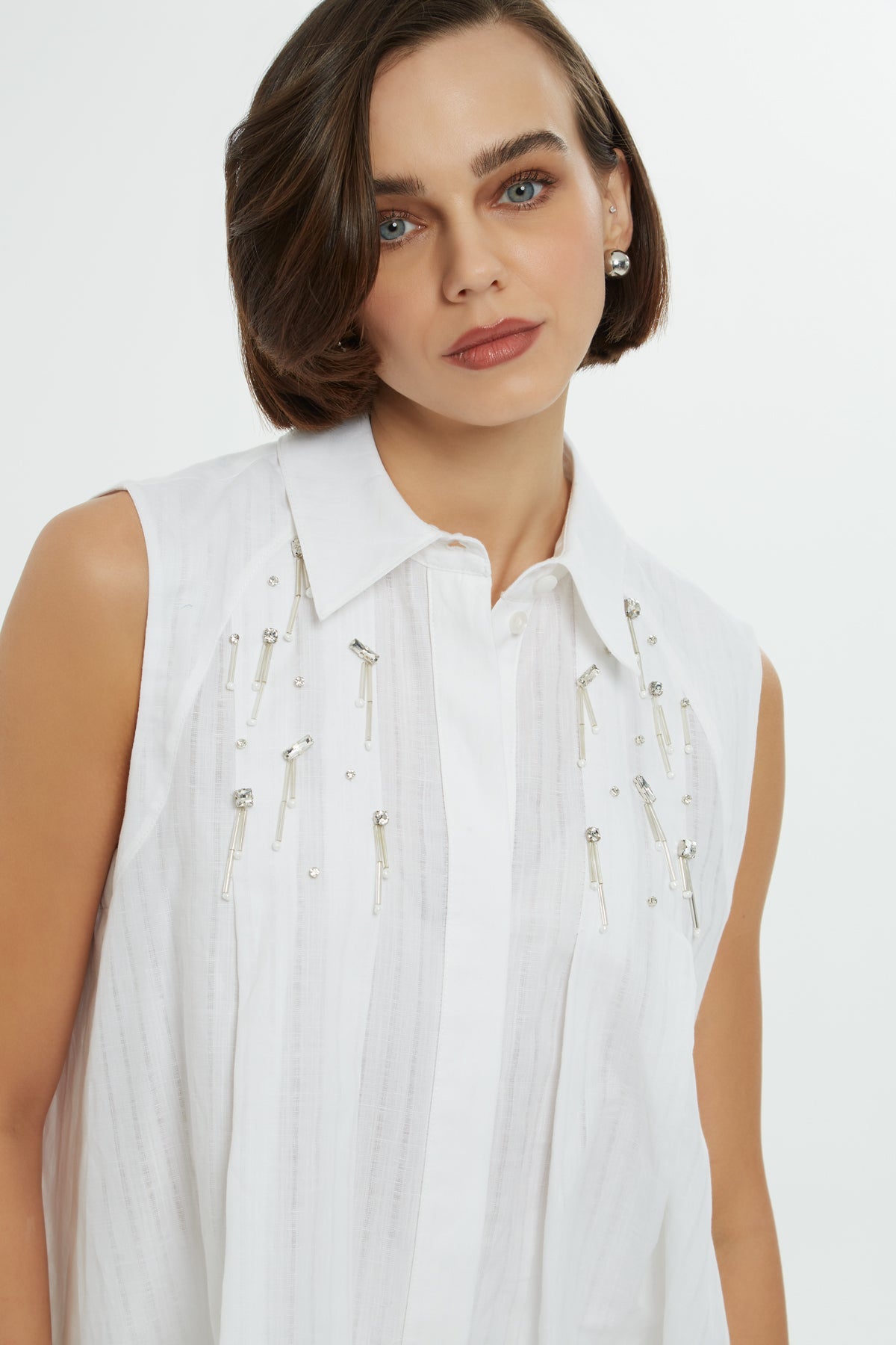 White Stone-Embellished Shirt