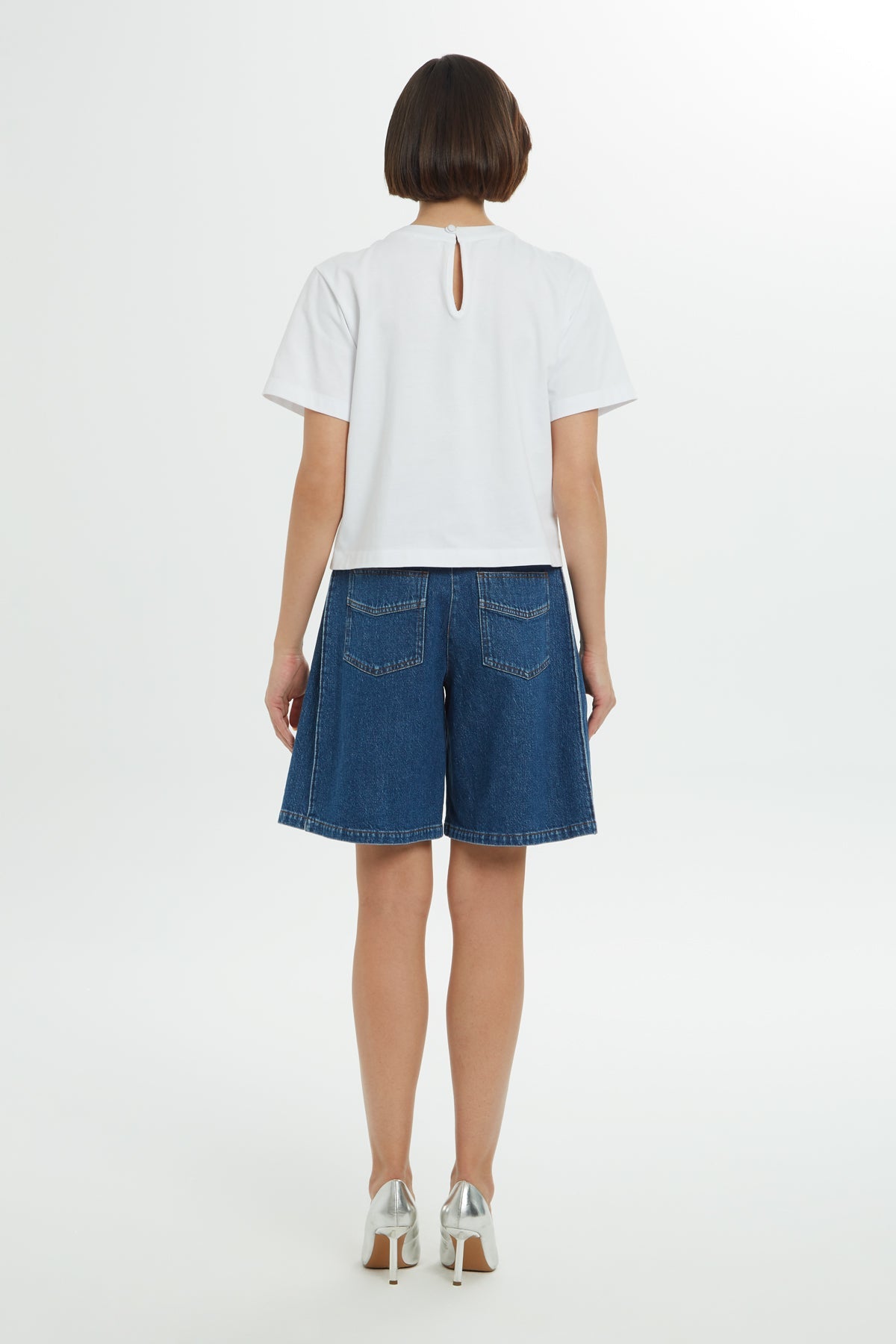 White Denim Embroidered T-Shirt