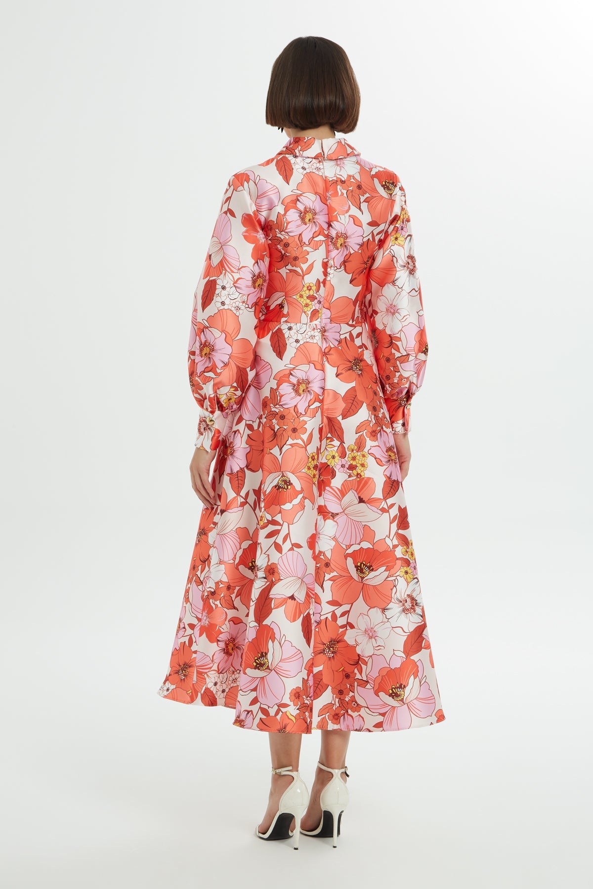 Printed Long-Sleeve Midi Dress