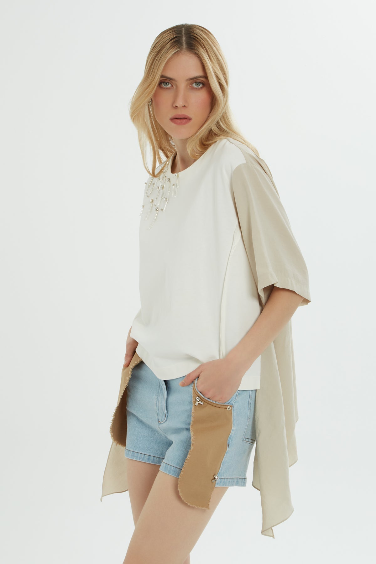 Asymmetrical Beaded Stone Blouse