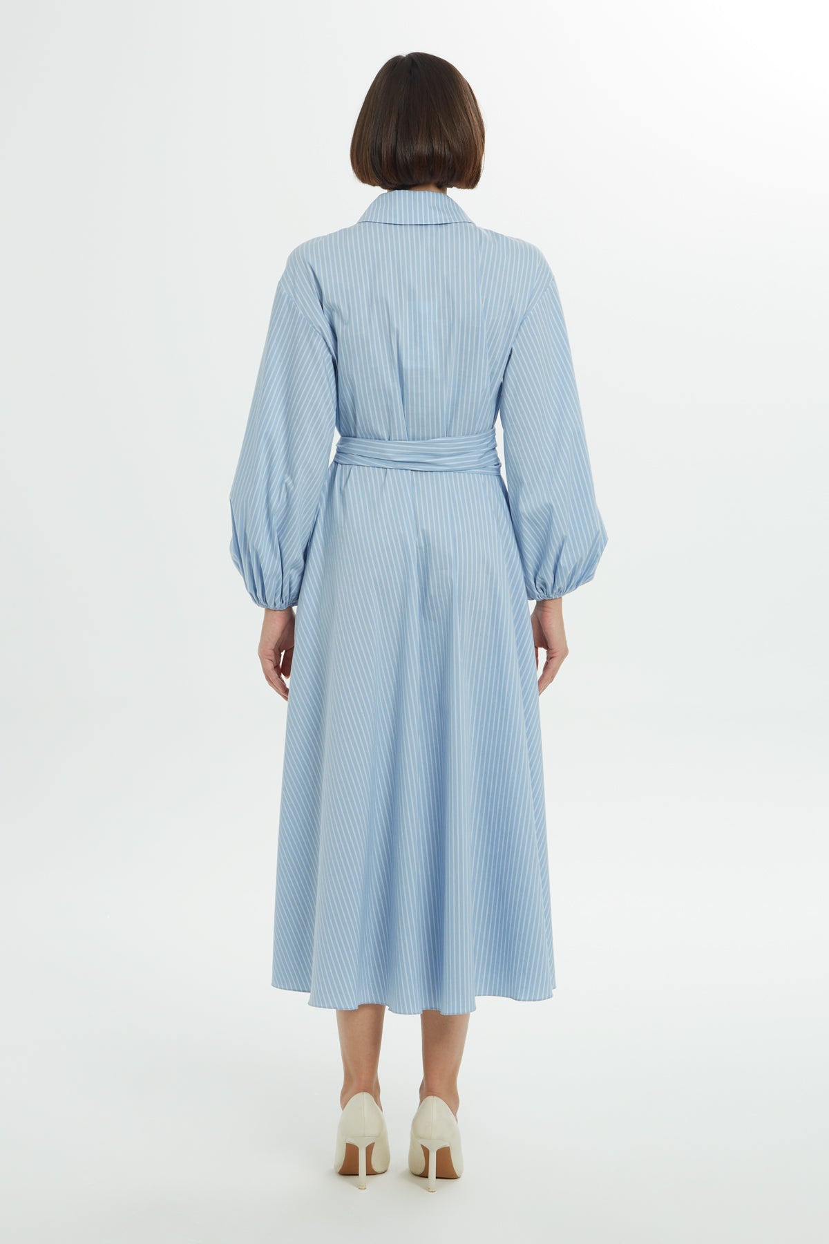 Blue Midi Dress with Shirt Collar