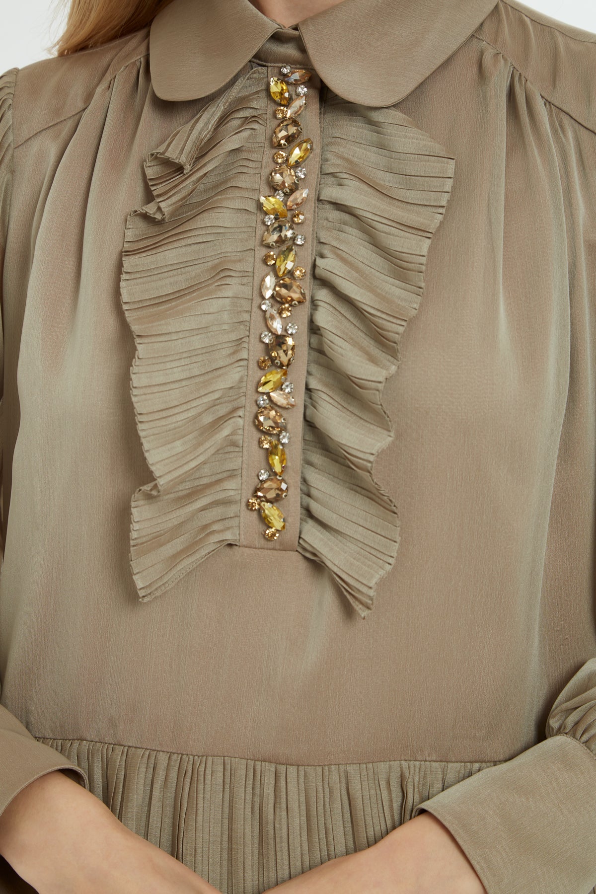 Beige Pleated Maxi Dress