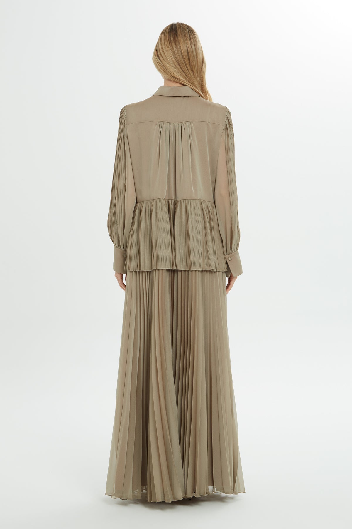 Beige Pleated Maxi Dress