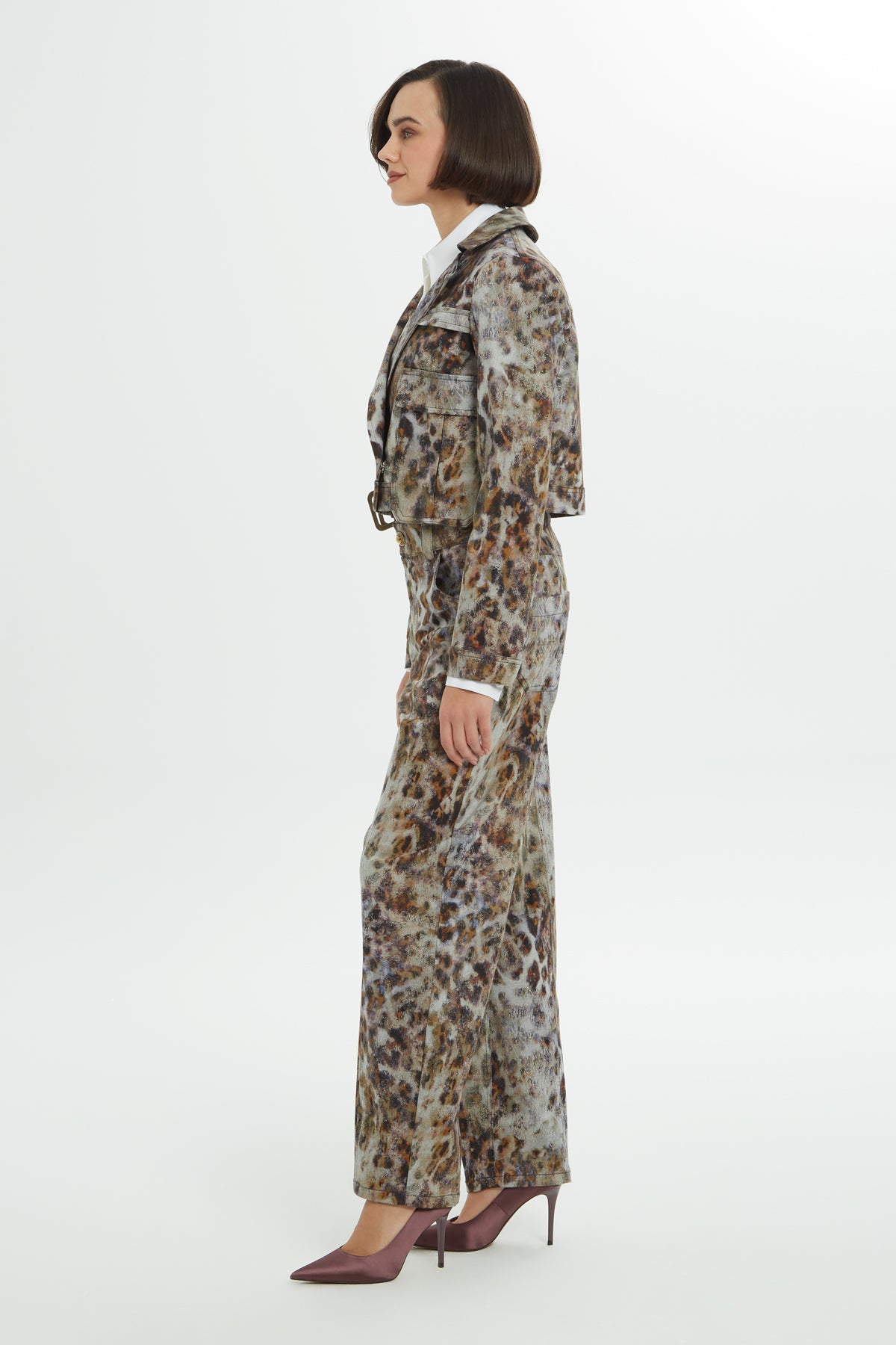 Brown Leopard-Print Cropped Blazer