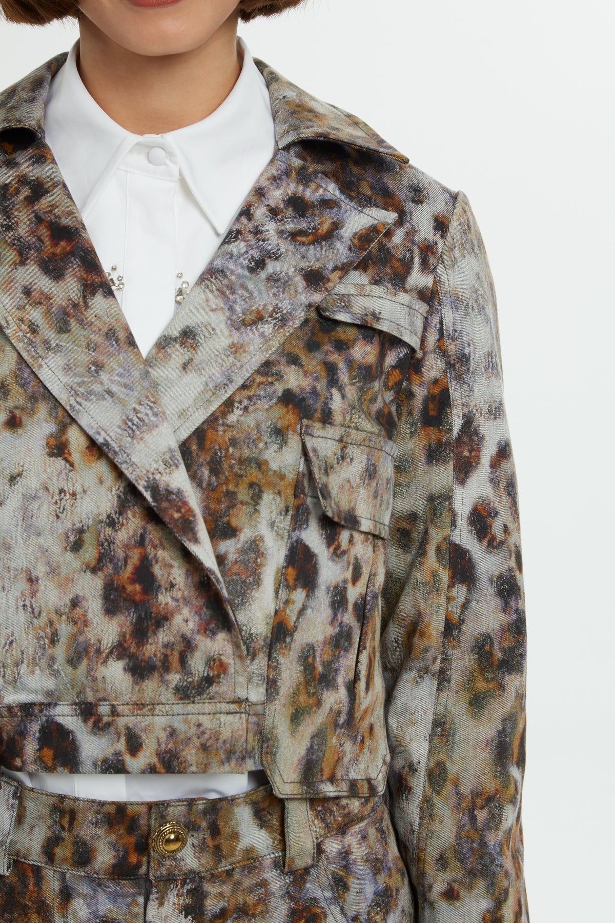 Brown Leopard-Print Cropped Blazer