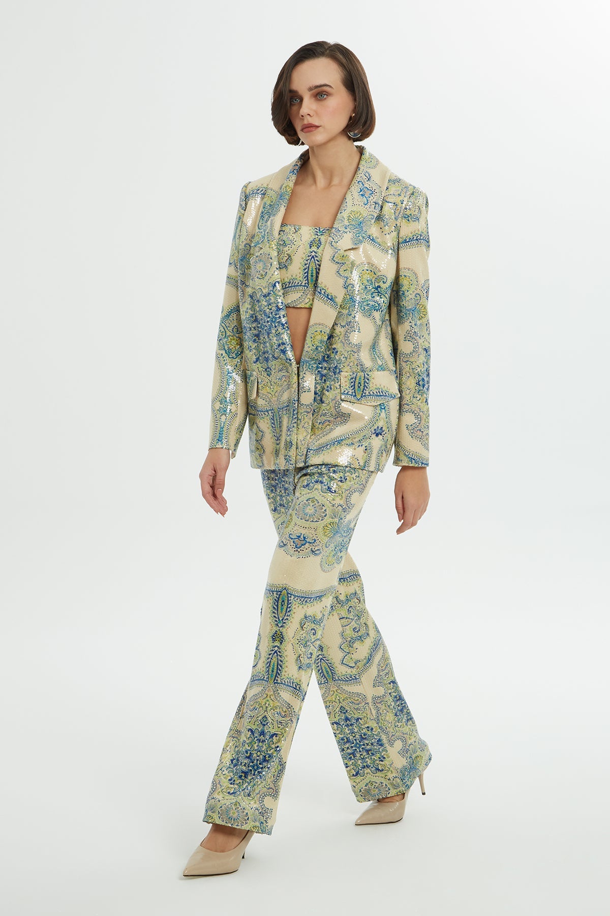 Original-Color Patterned Sequin Jacket