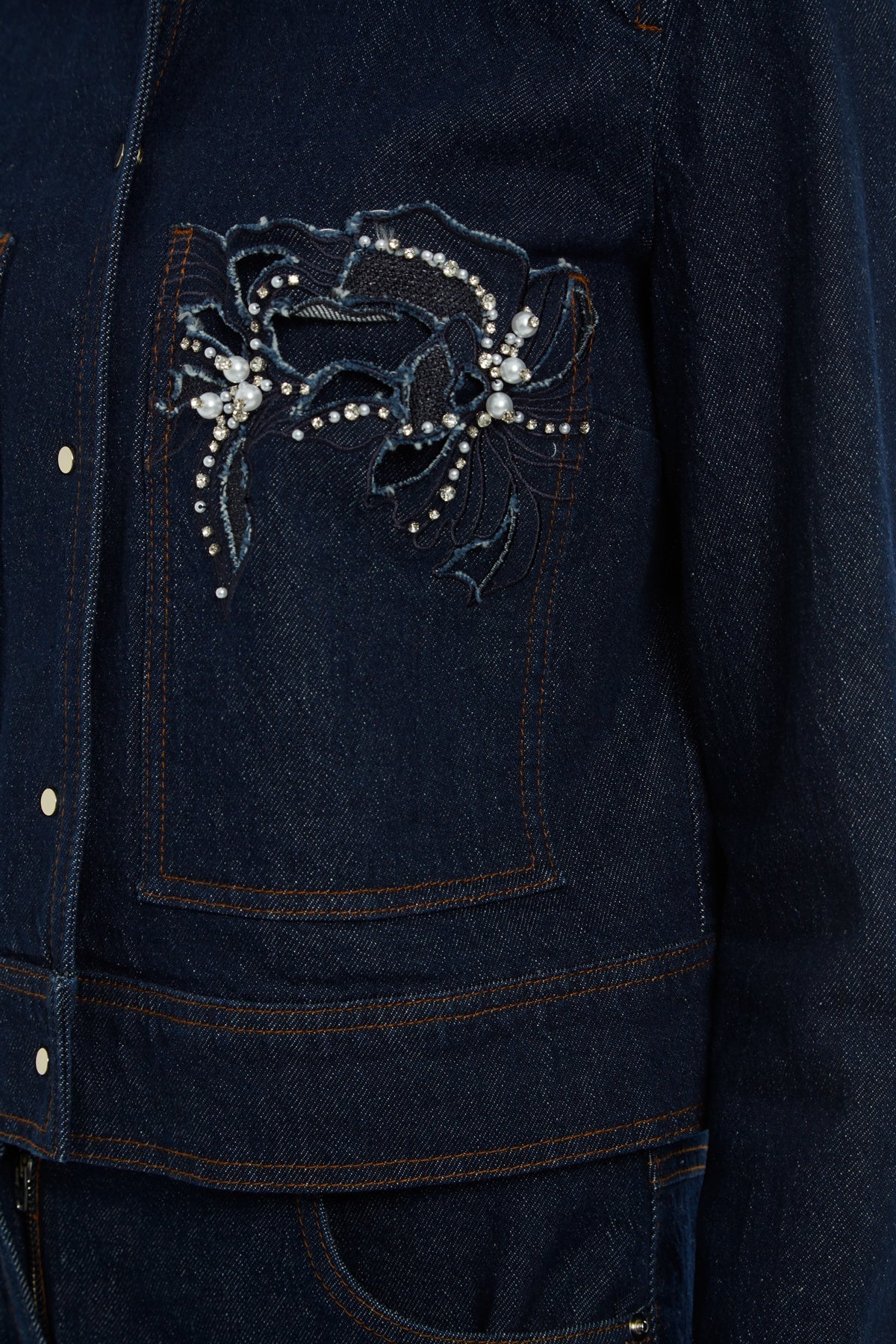 Blue Pearl-Embroidered Denim Jacket