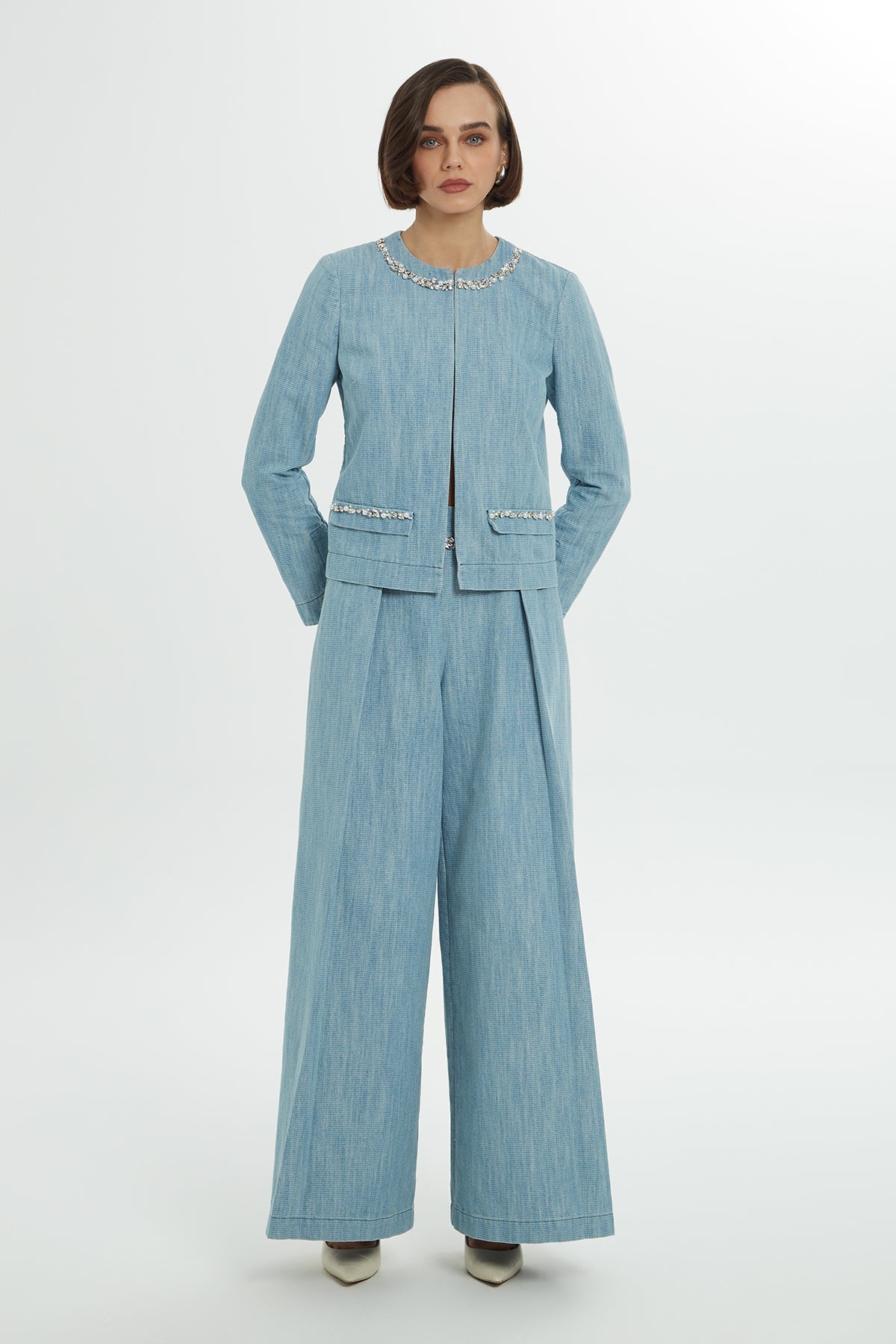 Blue Embroidered Denim Jacket