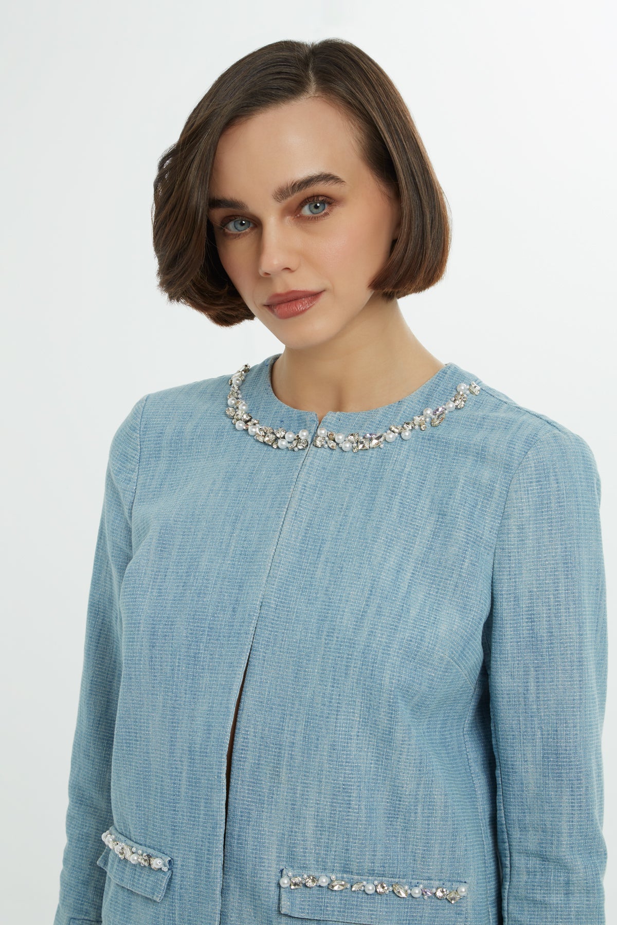 Blue Embroidered Denim Jacket