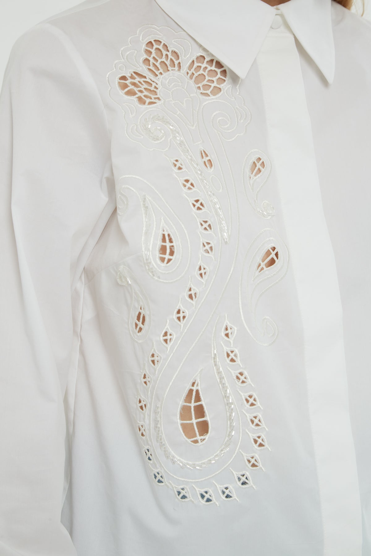 White Cutout Long-Sleeve Shirt