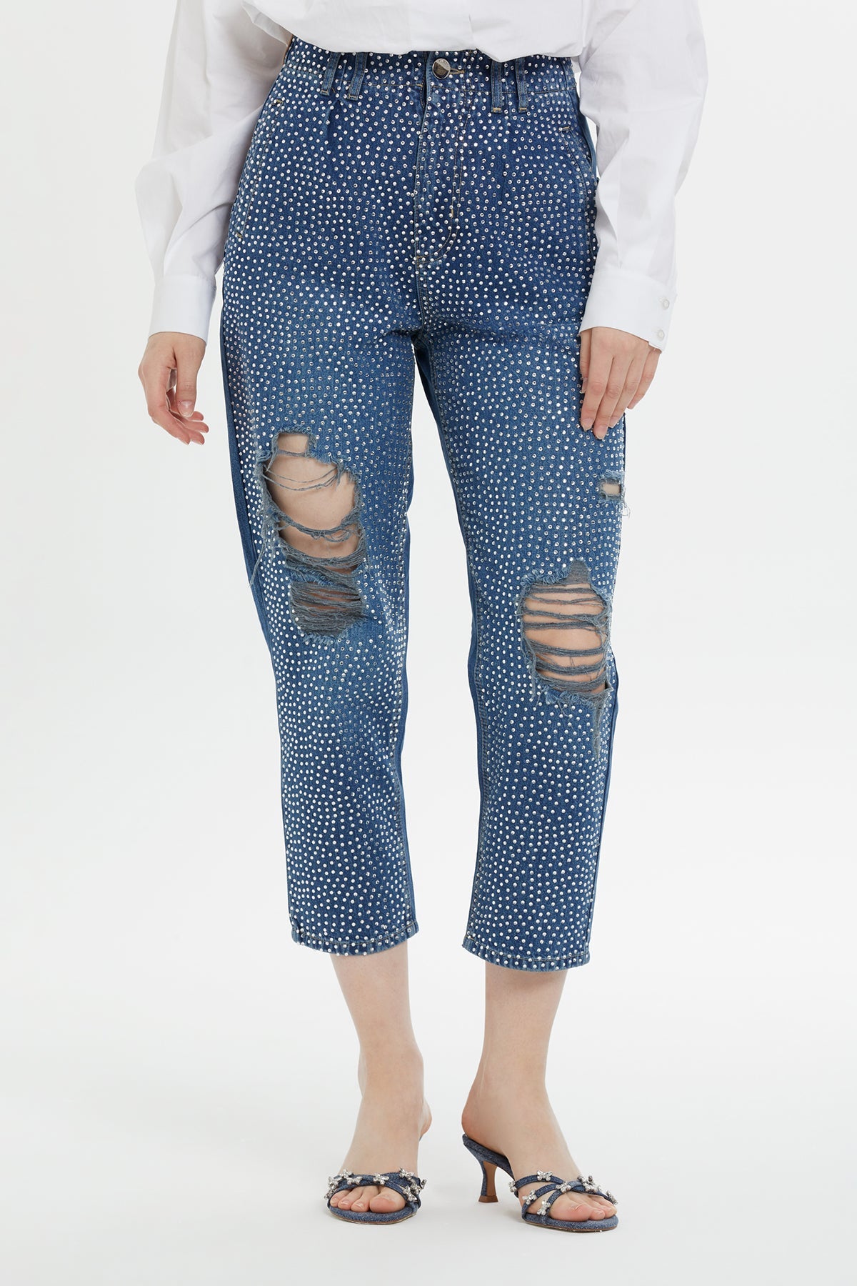 Faded Jacron Detailed Mom Jeans
