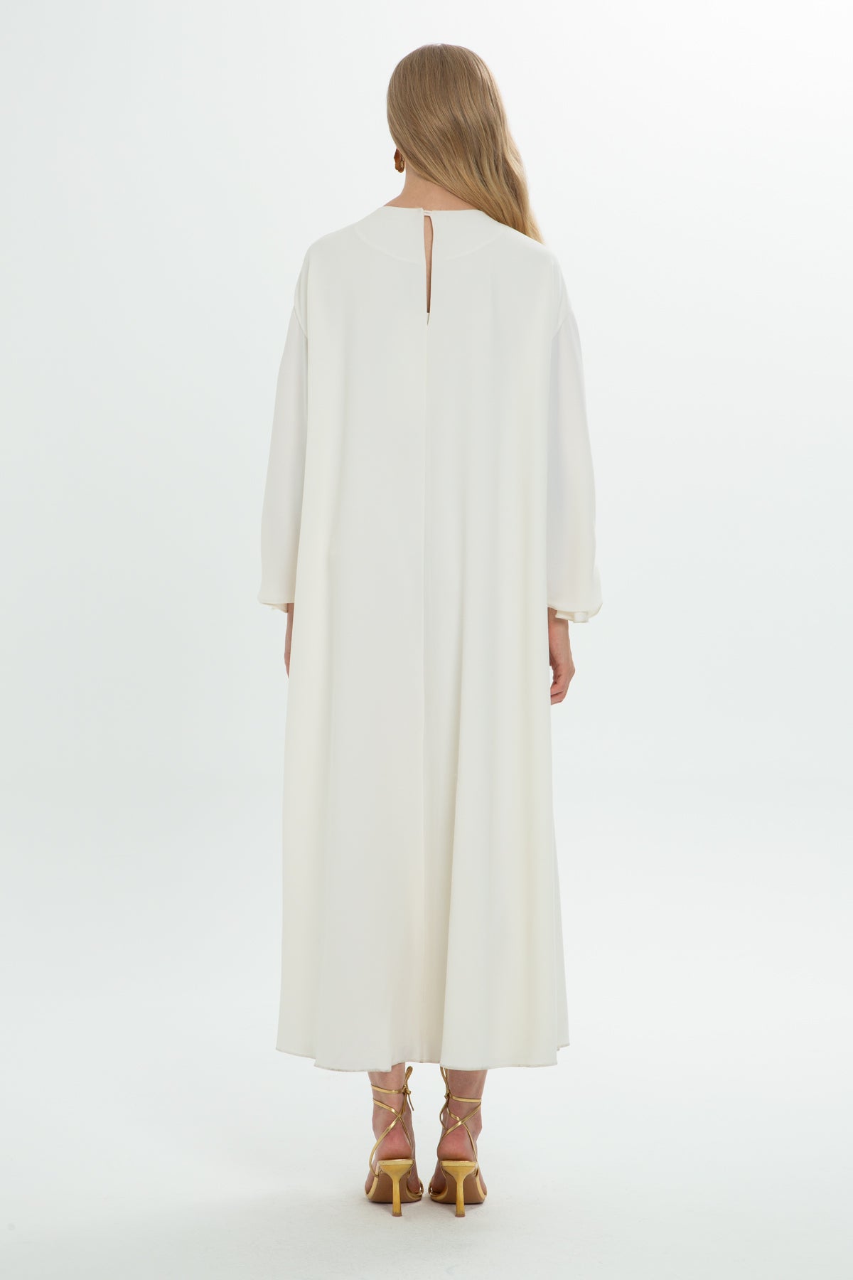 Ecru Accessory-Detail Midi Dress