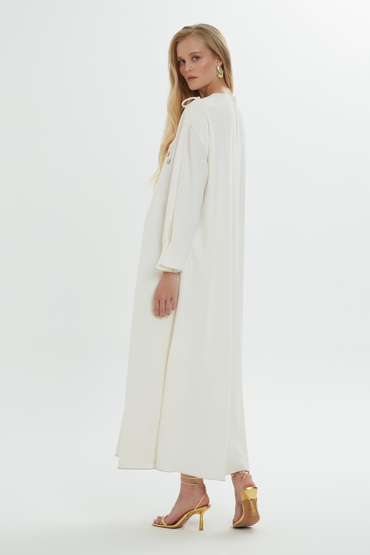 Ecru Accessory-Detail Midi Dress