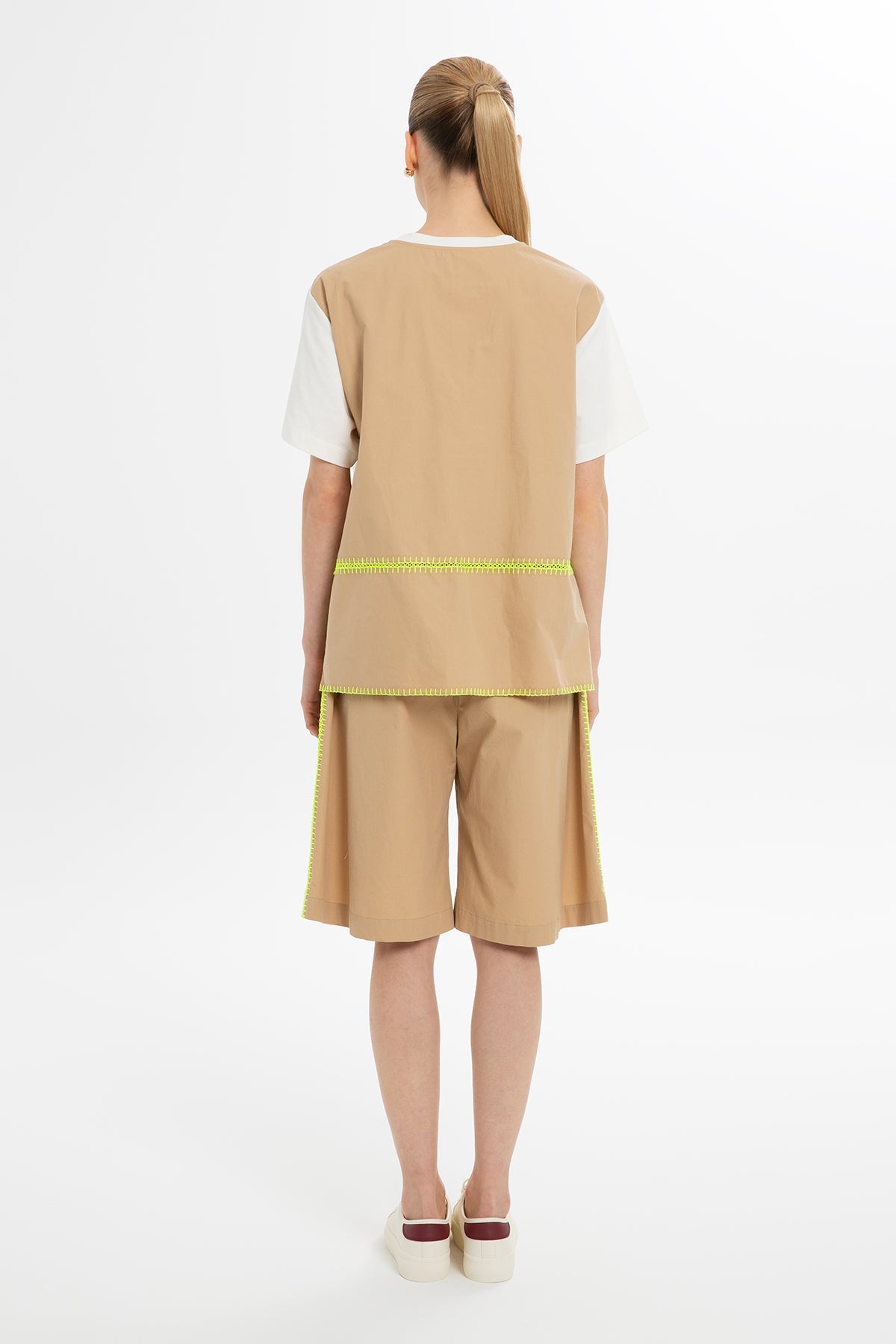 Beige Neon-Stitch Side Shorts
