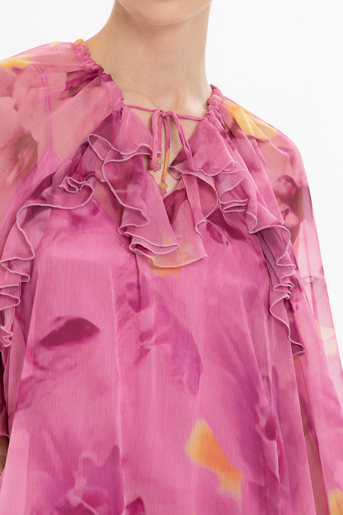 Printed Ruffled Chiffon Long Dress