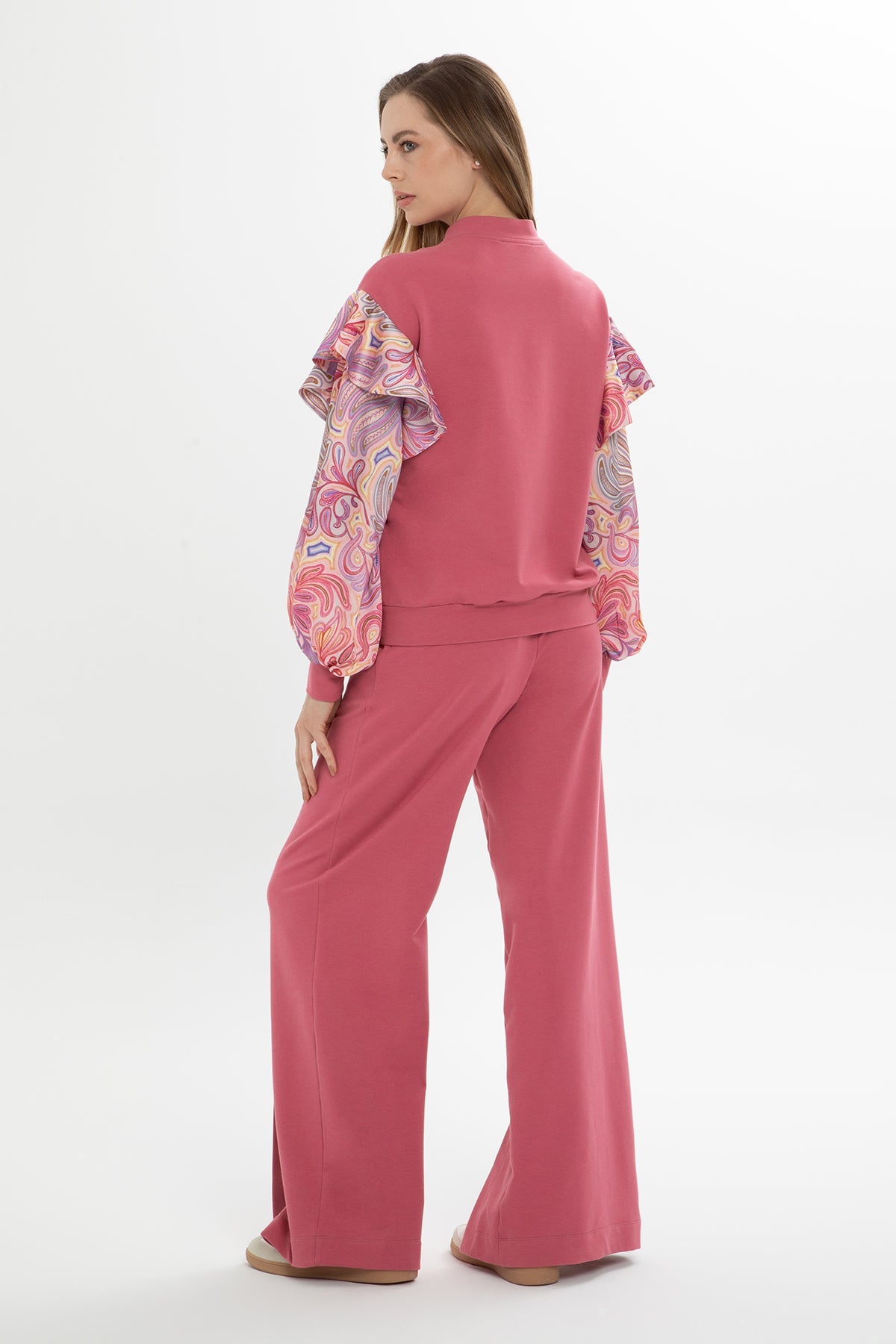 Pink Patterned-Sleeve Tracksuit