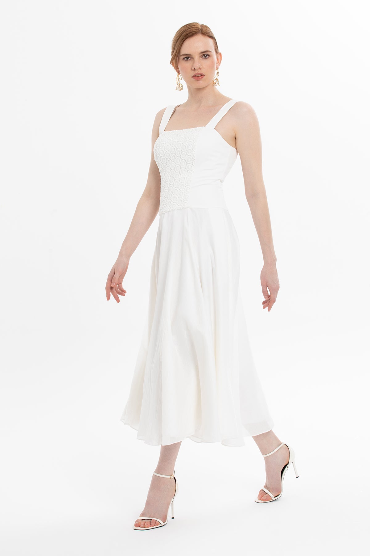 Ecru Thick-Strapped Midi Dress