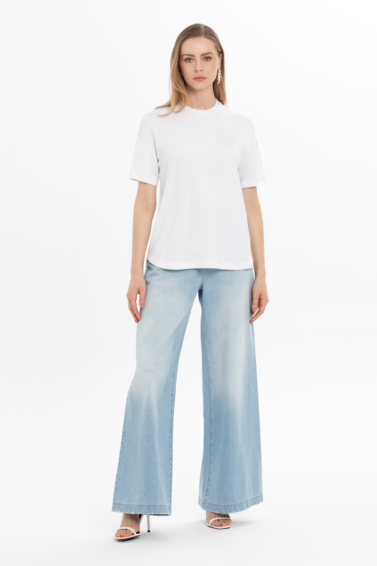 White Blouse with Floral-Motif Detail