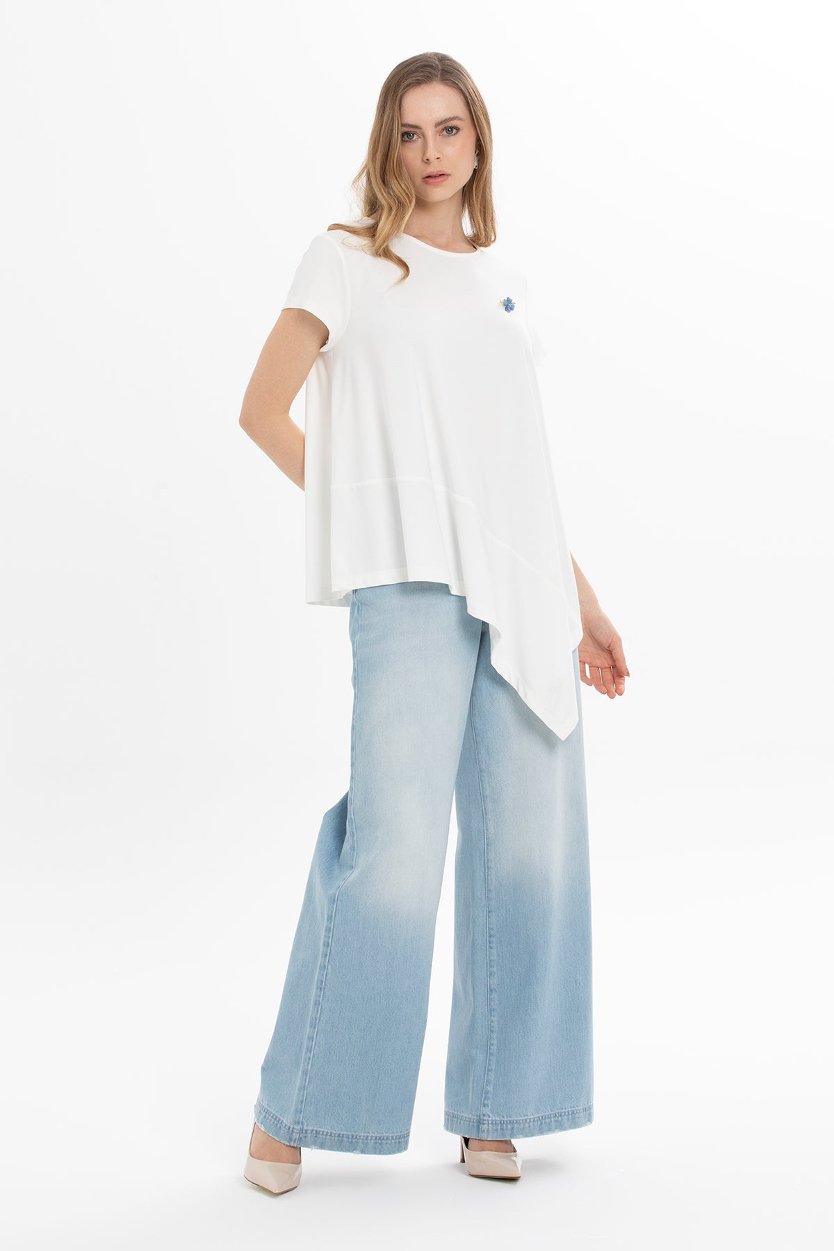 Ecru Blouse with Asymmetrical Hem