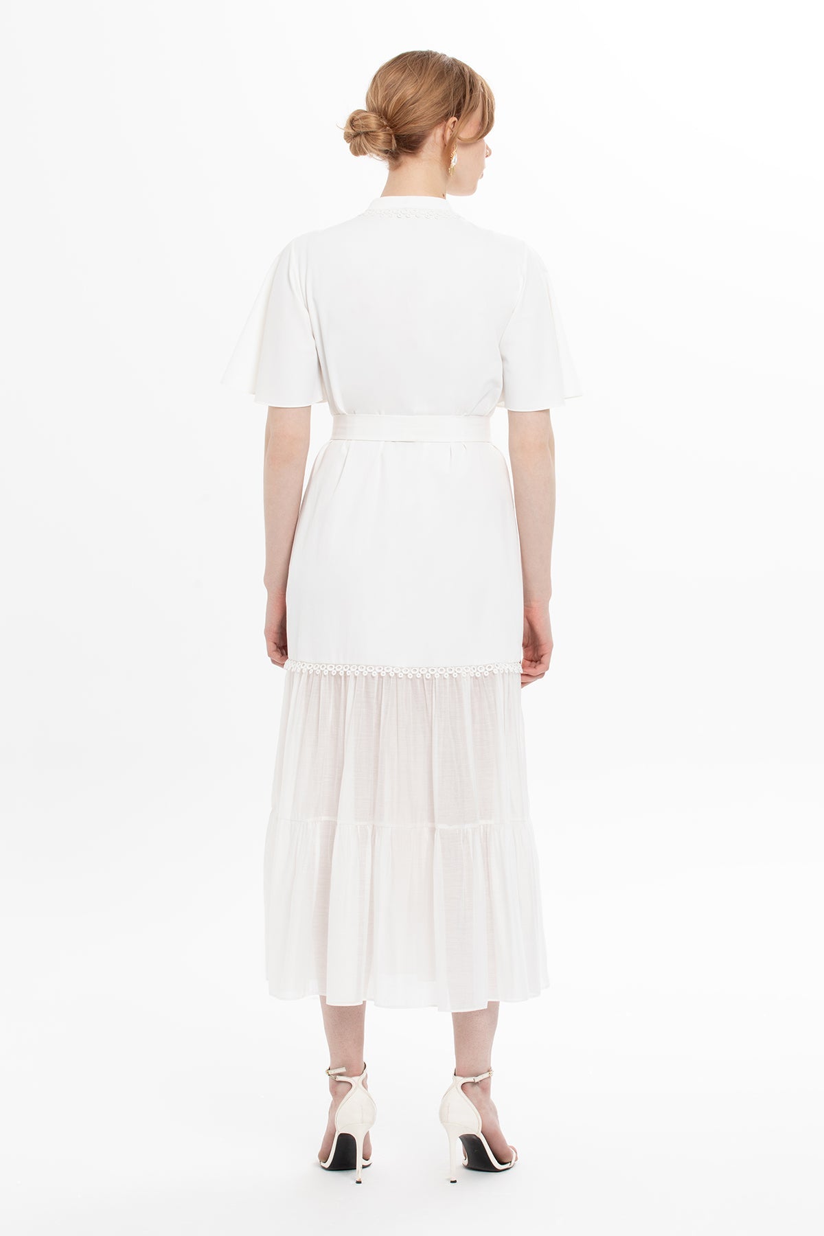 Ecru Midi Dress with Lace Details