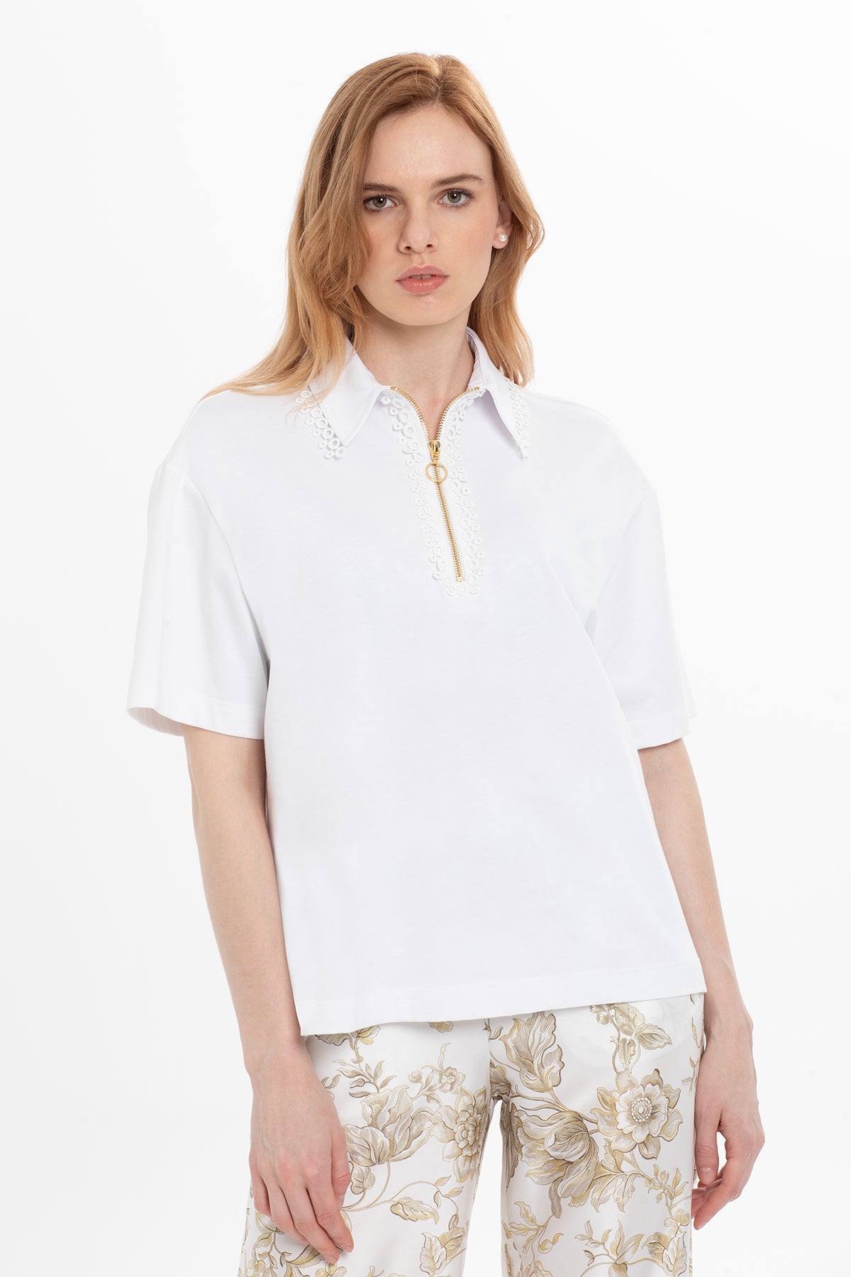 White Blouse with Zipper Detail