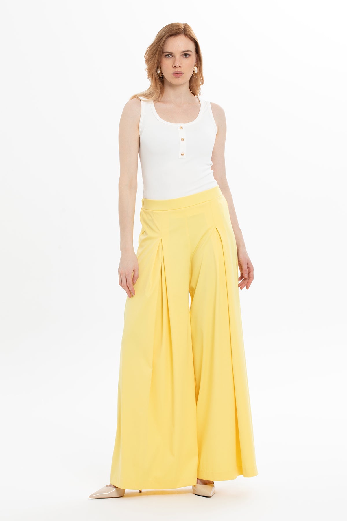Yellow Pleated Relaxed-Fit Trousers