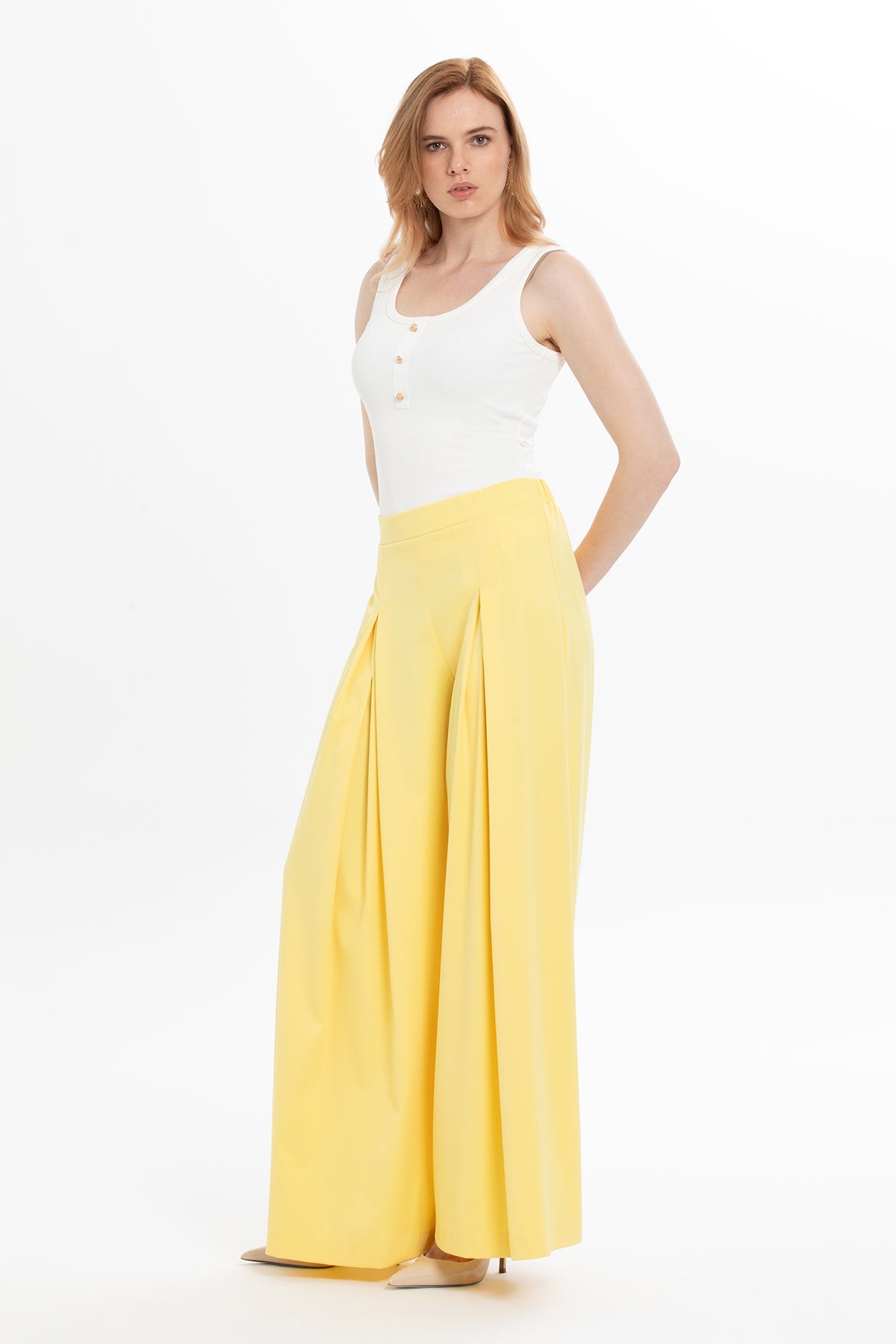 Yellow Pleated Relaxed-Fit Trousers
