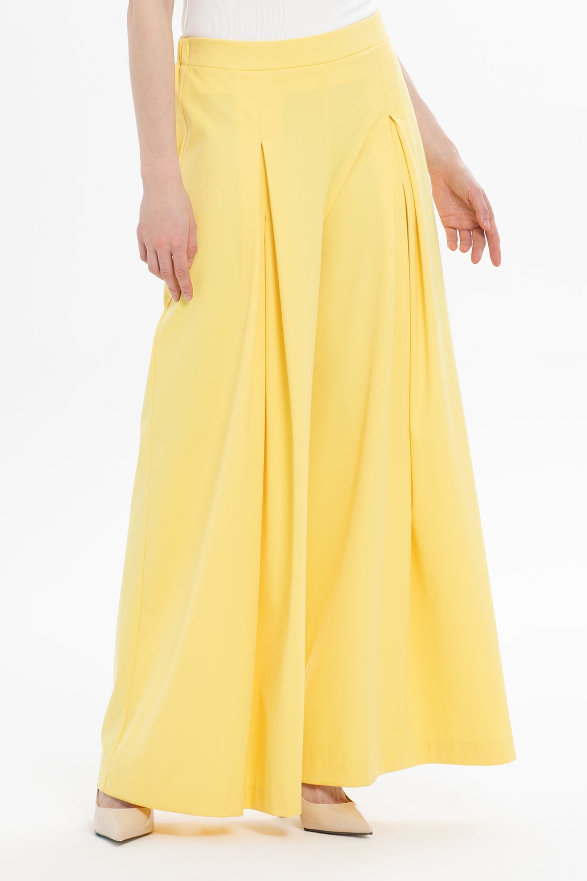 Yellow Pleated Relaxed-Fit Trousers