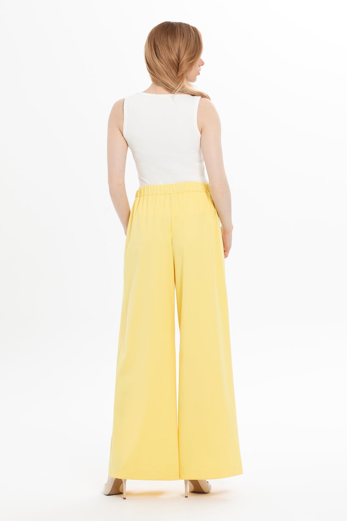 Yellow Pleated Relaxed-Fit Trousers