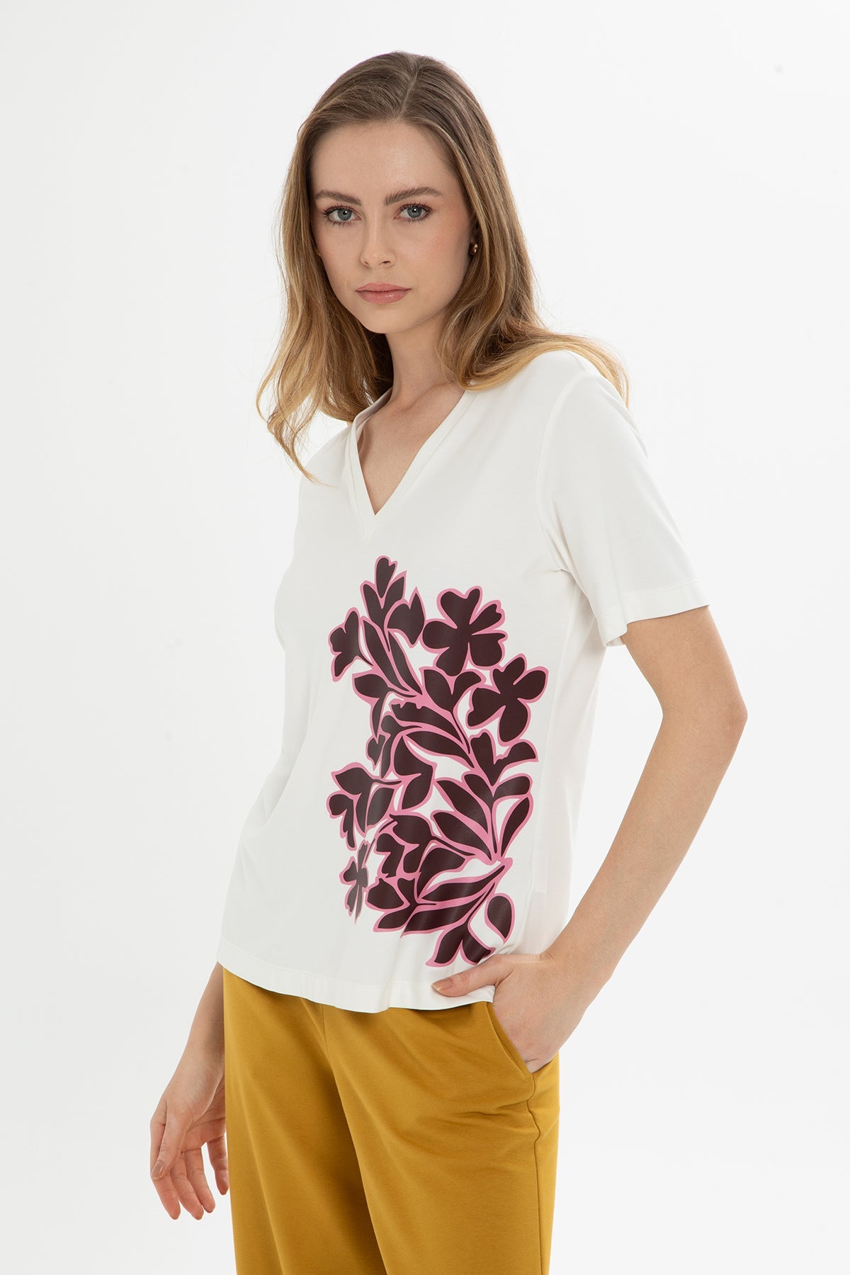 Ecru Floral-Print Blouse