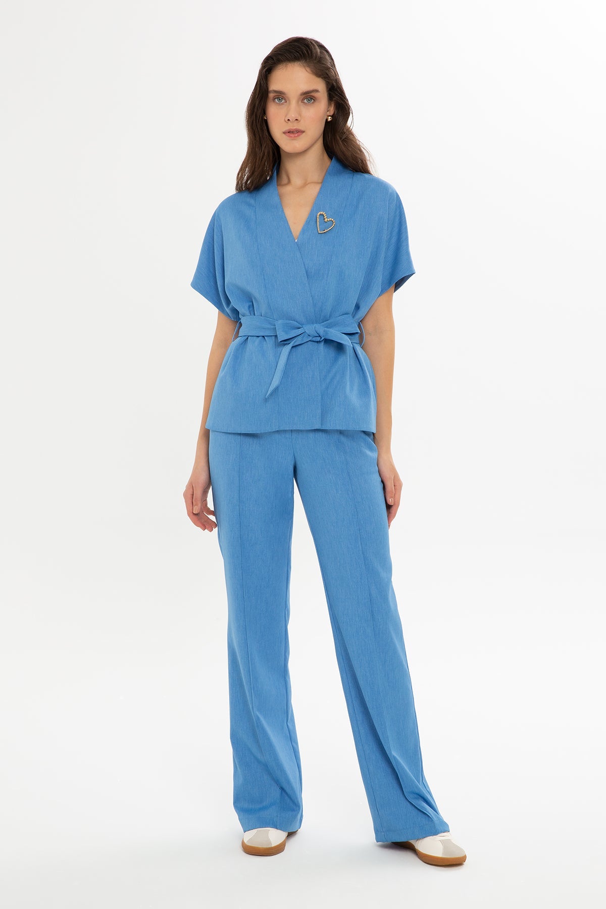 Blue Set with Belted Blouse