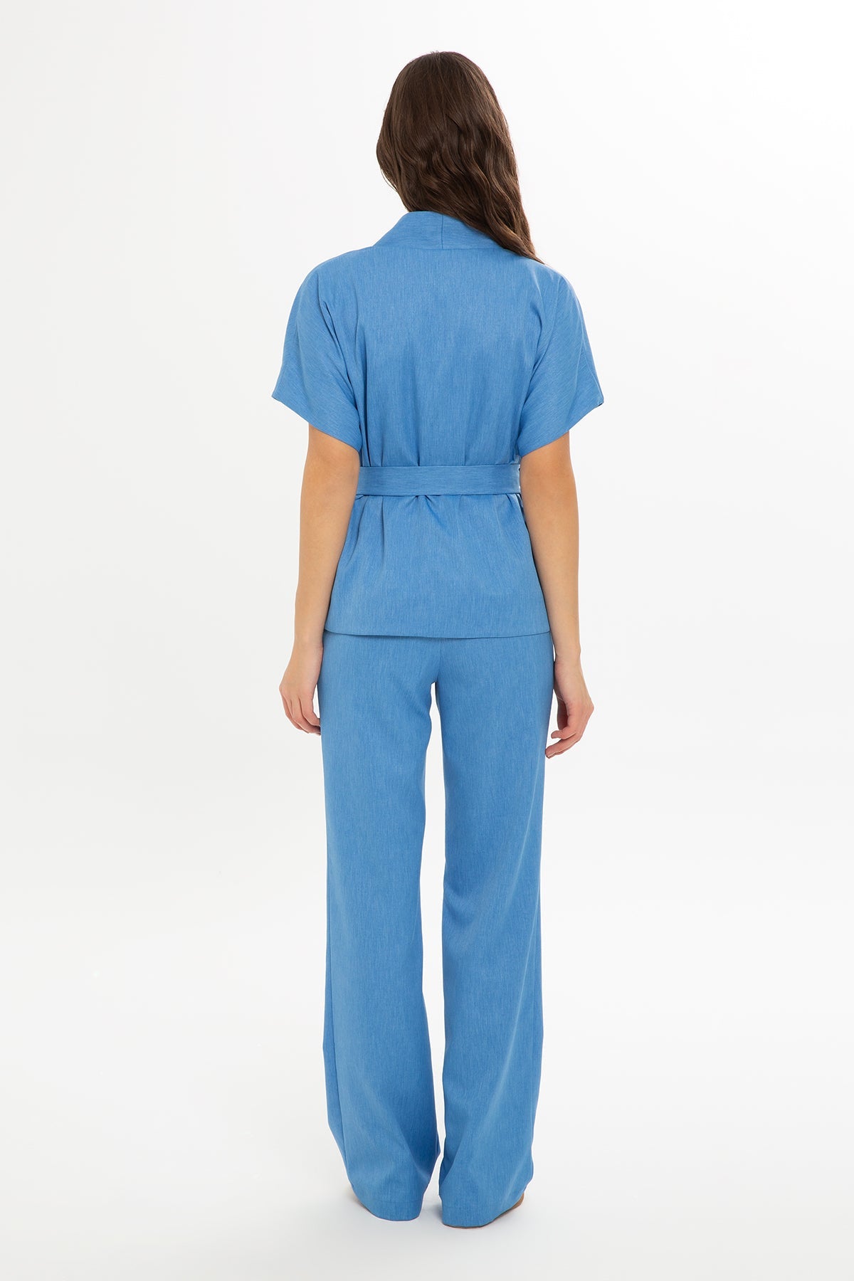 Blue Set with Belted Blouse