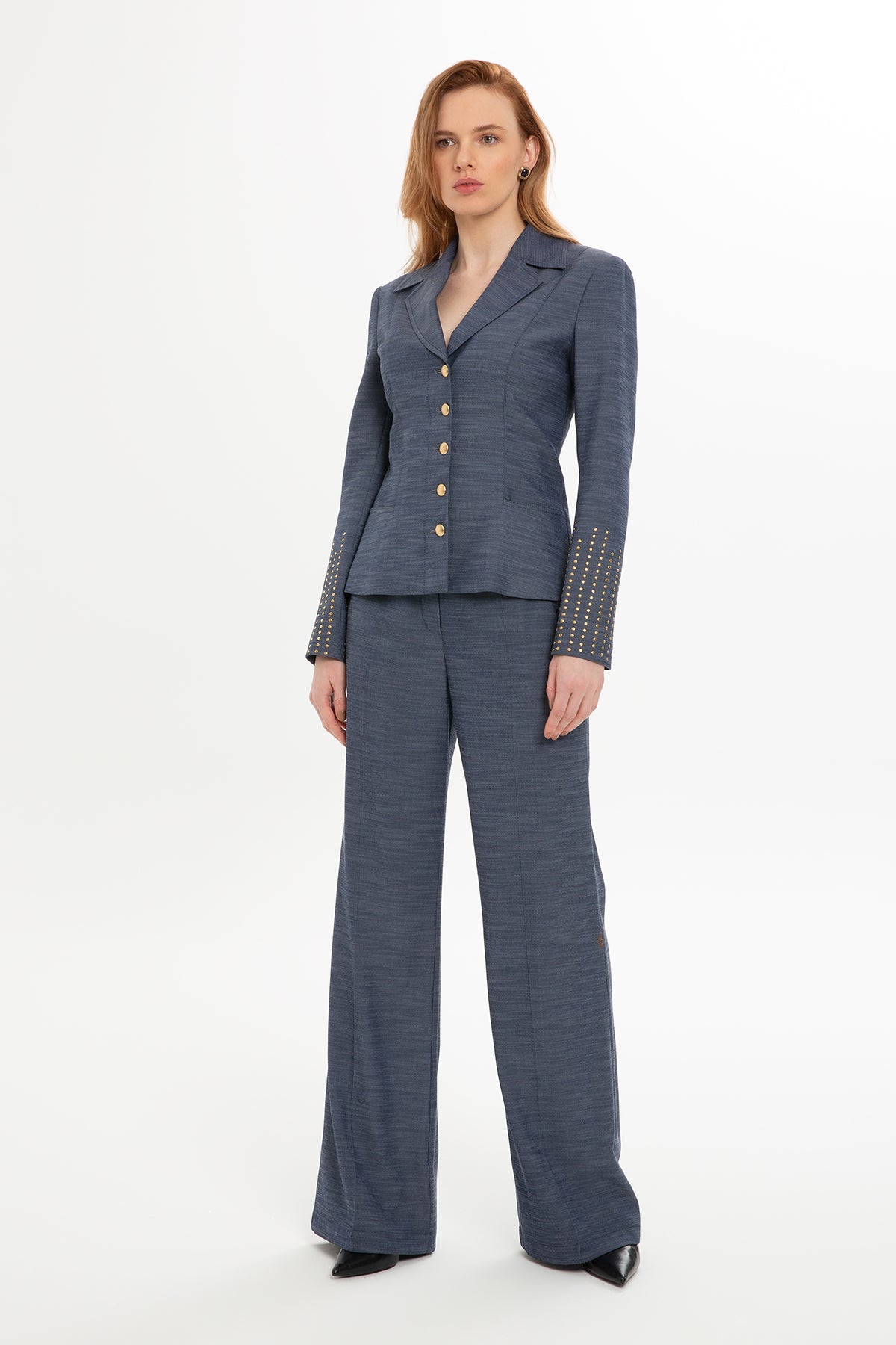 Navy Suit with Stone-Embellished Jacket