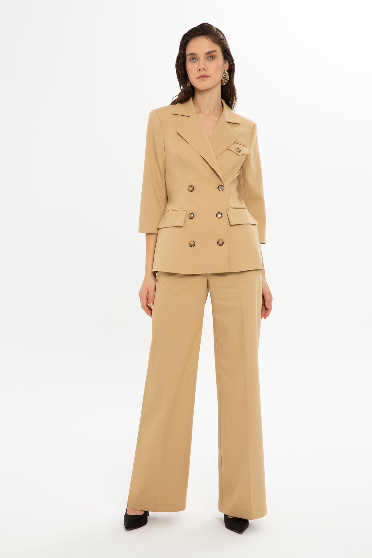 Set with Three-Quarter Sleeve Jacket  Palazzo Pants