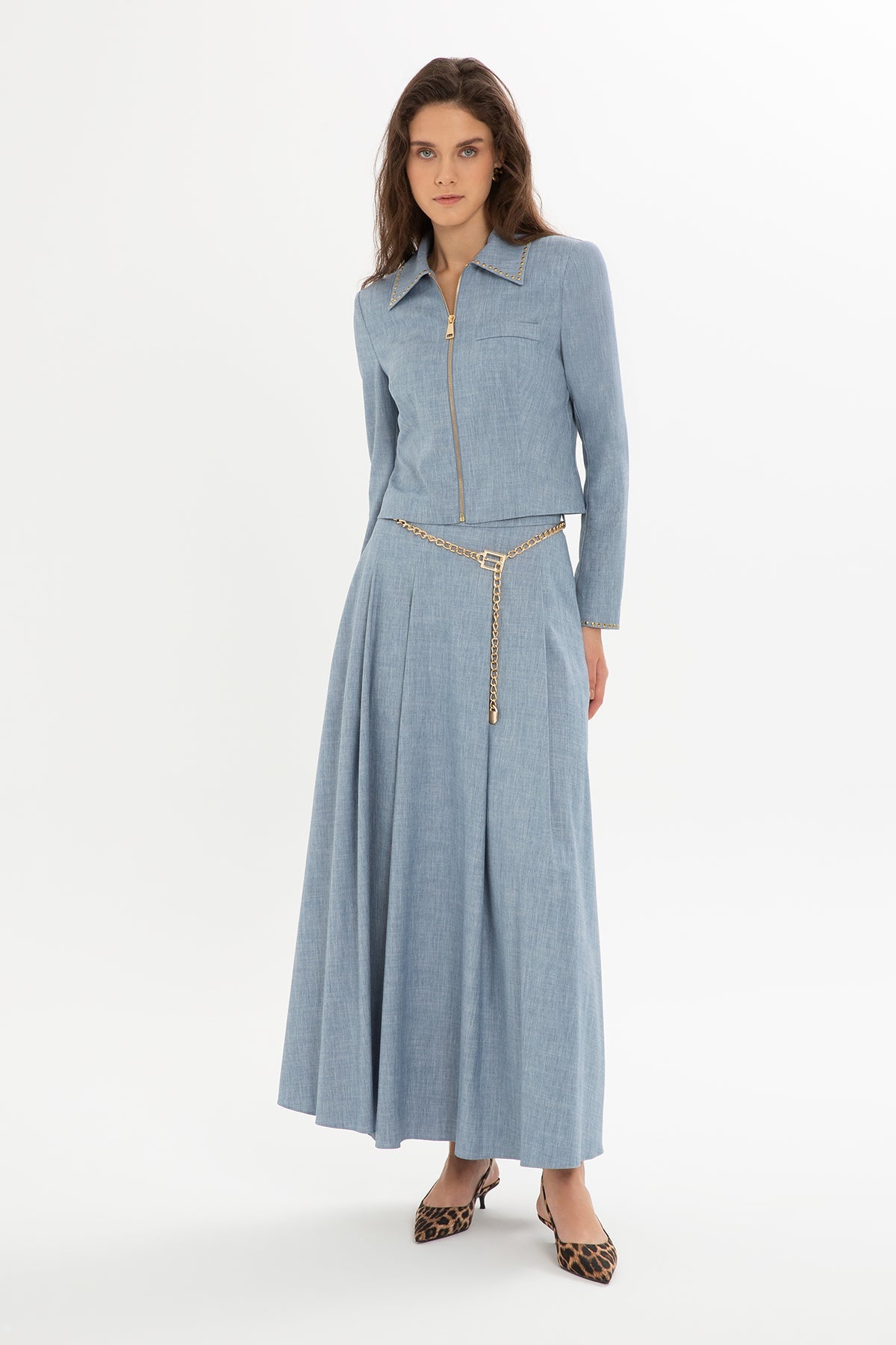 Set with Zipper Jacket  Fla Skirt