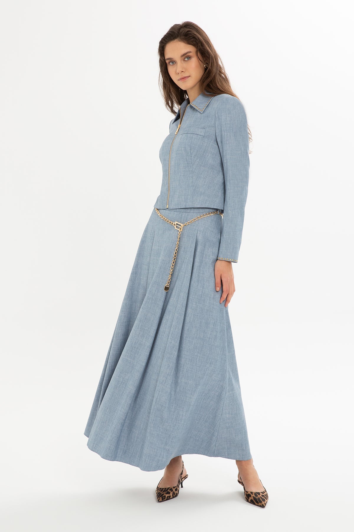 Set with Zipper Jacket  Fla Skirt