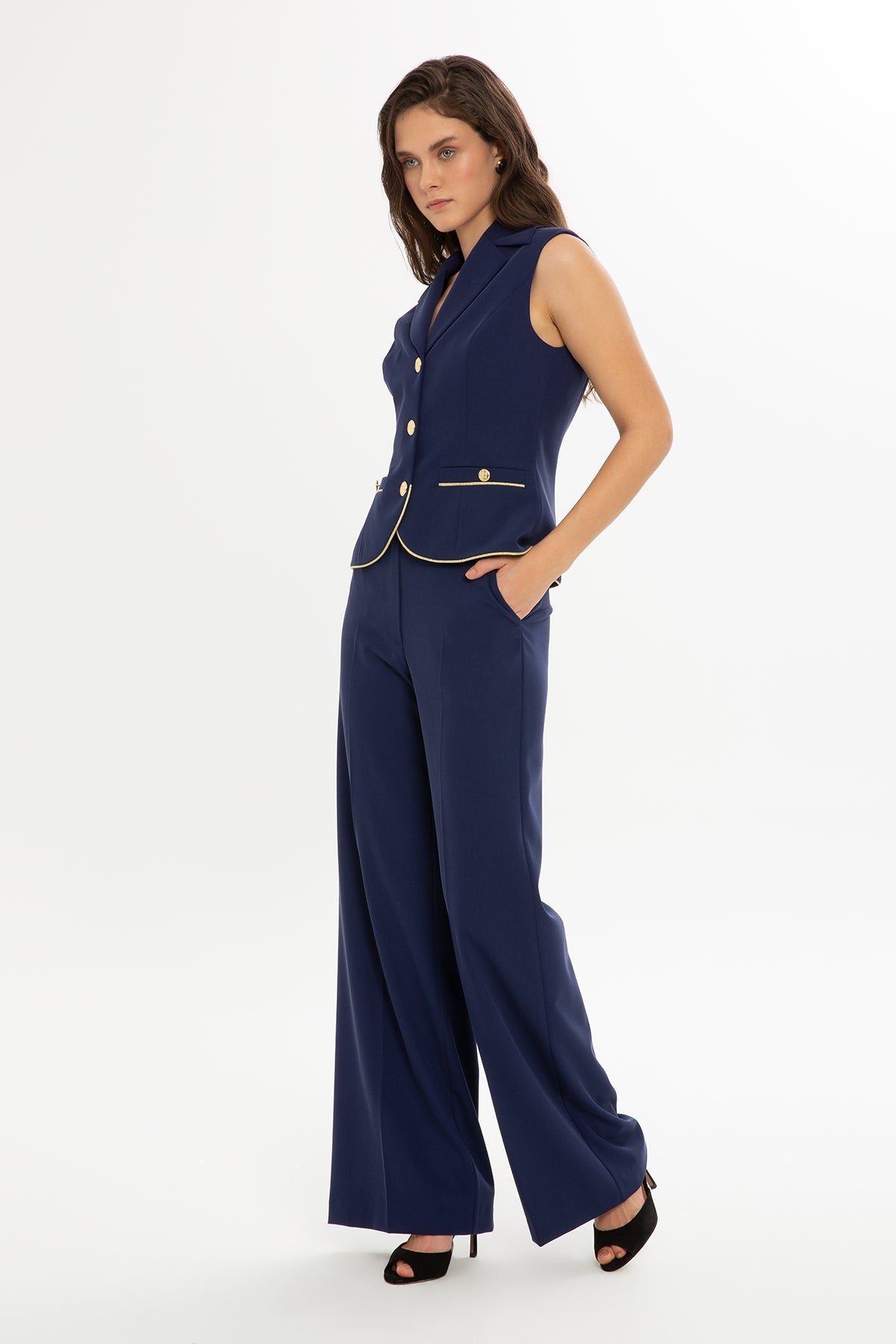 Set with Double-Breasted Vest  Palazzo Pants
