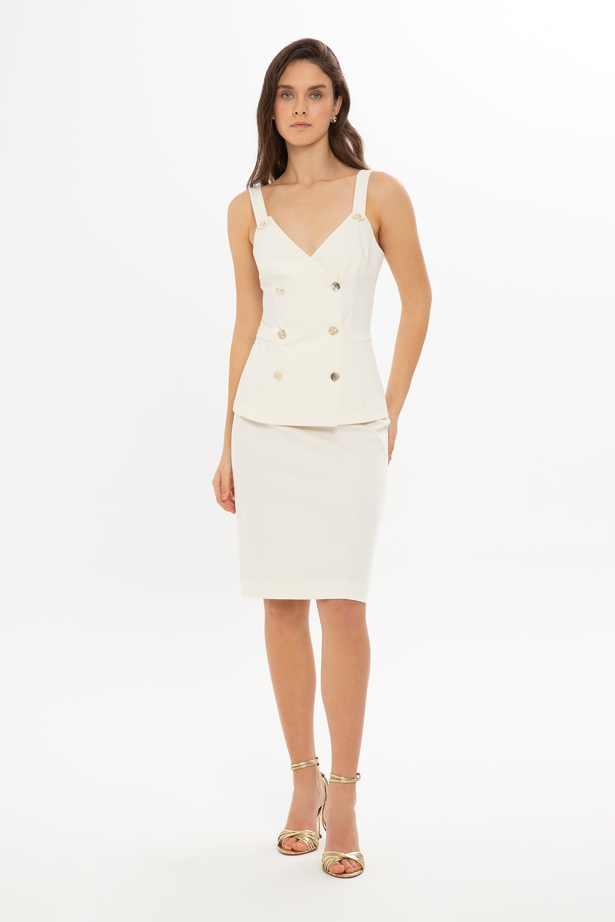 Ecru Set with Double-Breasted Vest