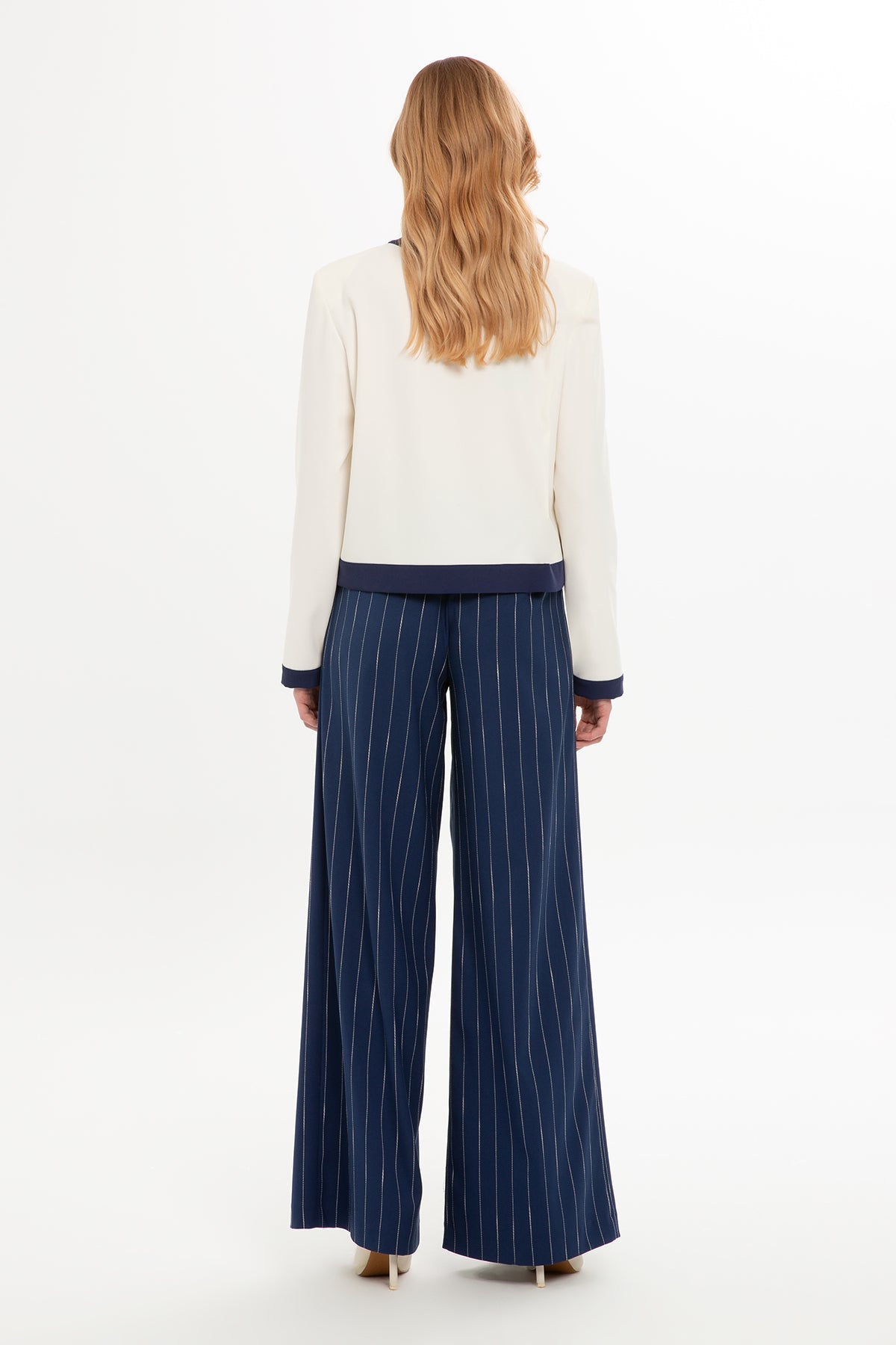 Ecru Suit with Round-Neck Jacket